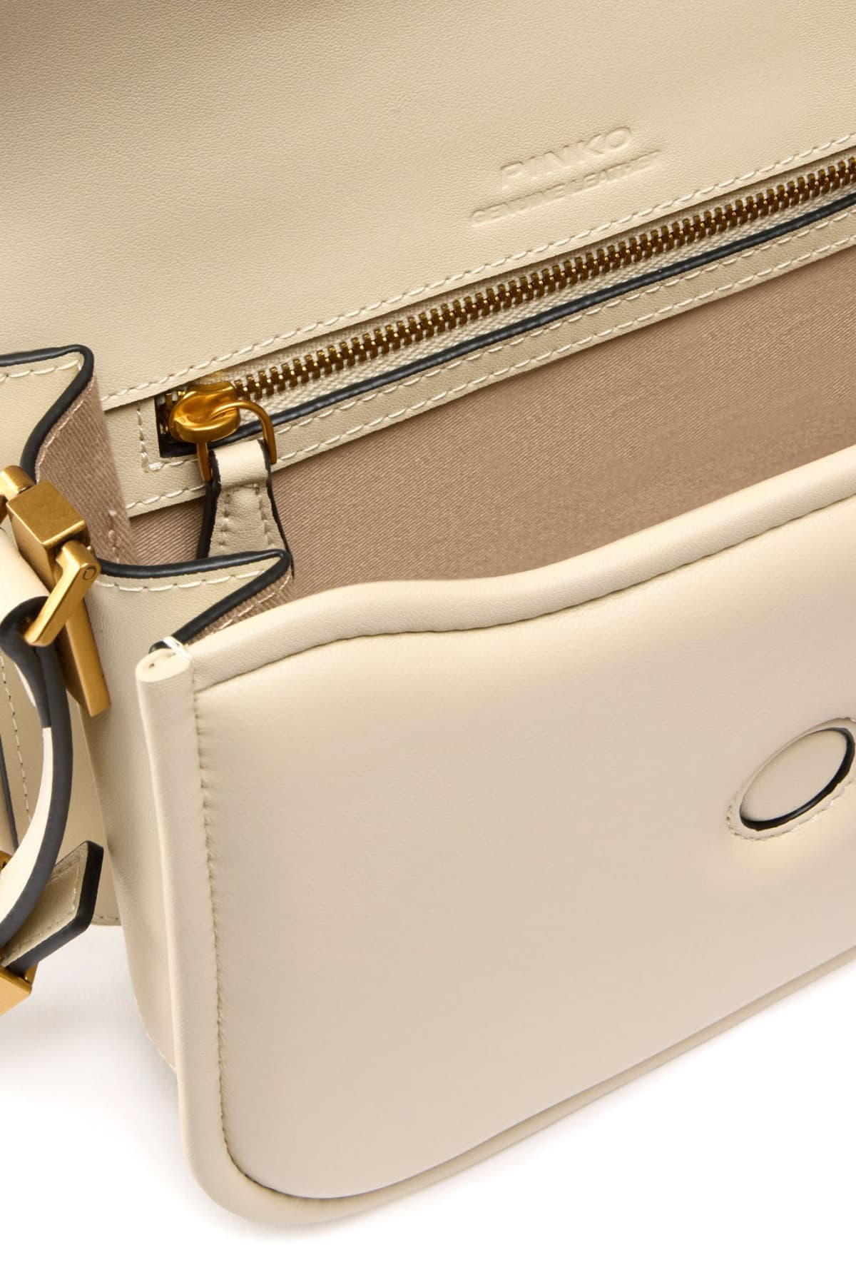 PINKO ΓΥΝΑΙΚΕΙΑ ΤΣΑΝΤΑ LOVE BOX BAG FL MINI NAPPA + VITELLO SETA ΛΕΥΚΟ-ANTIQUE GOLD