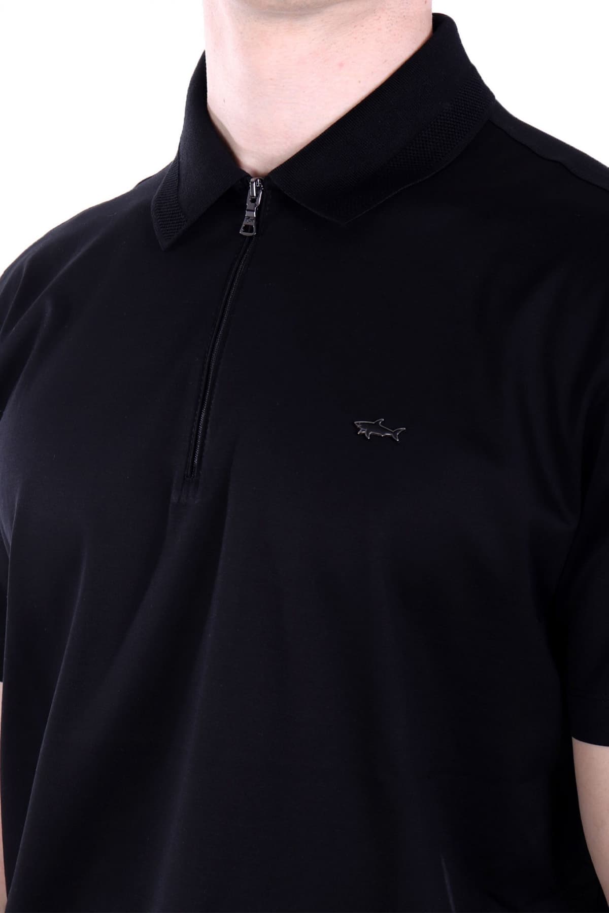 PAUL&SHARK POLO HALFZIP LOGO METALLIC PIN LOGO ΜΑΥΡΟ