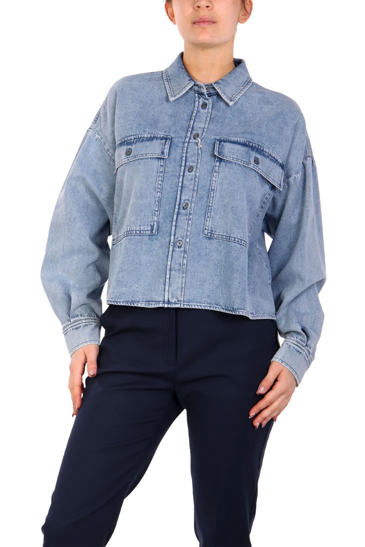 MAX MARA WEEKEND ΠΟΥΚΑΜΙΣΟ CROP JEANS ZEMIRA ΜΠΛΕ