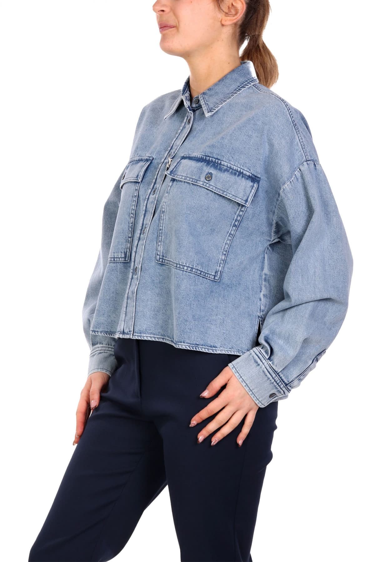 MAX MARA WEEKEND ΠΟΥΚΑΜΙΣΟ CROP JEANS ZEMIRA ΜΠΛΕ