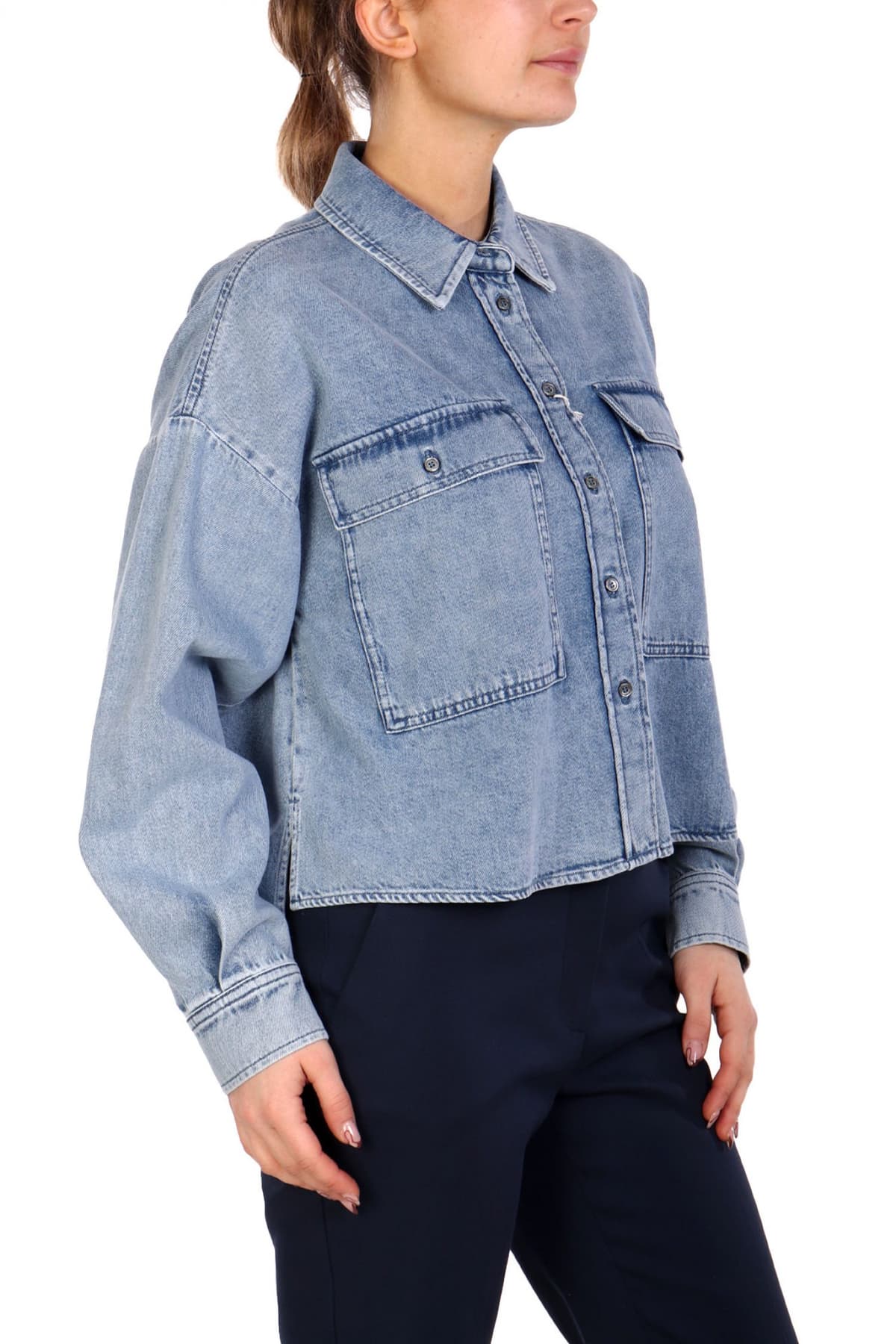 MAX MARA WEEKEND ΠΟΥΚΑΜΙΣΟ CROP JEANS ZEMIRA ΜΠΛΕ