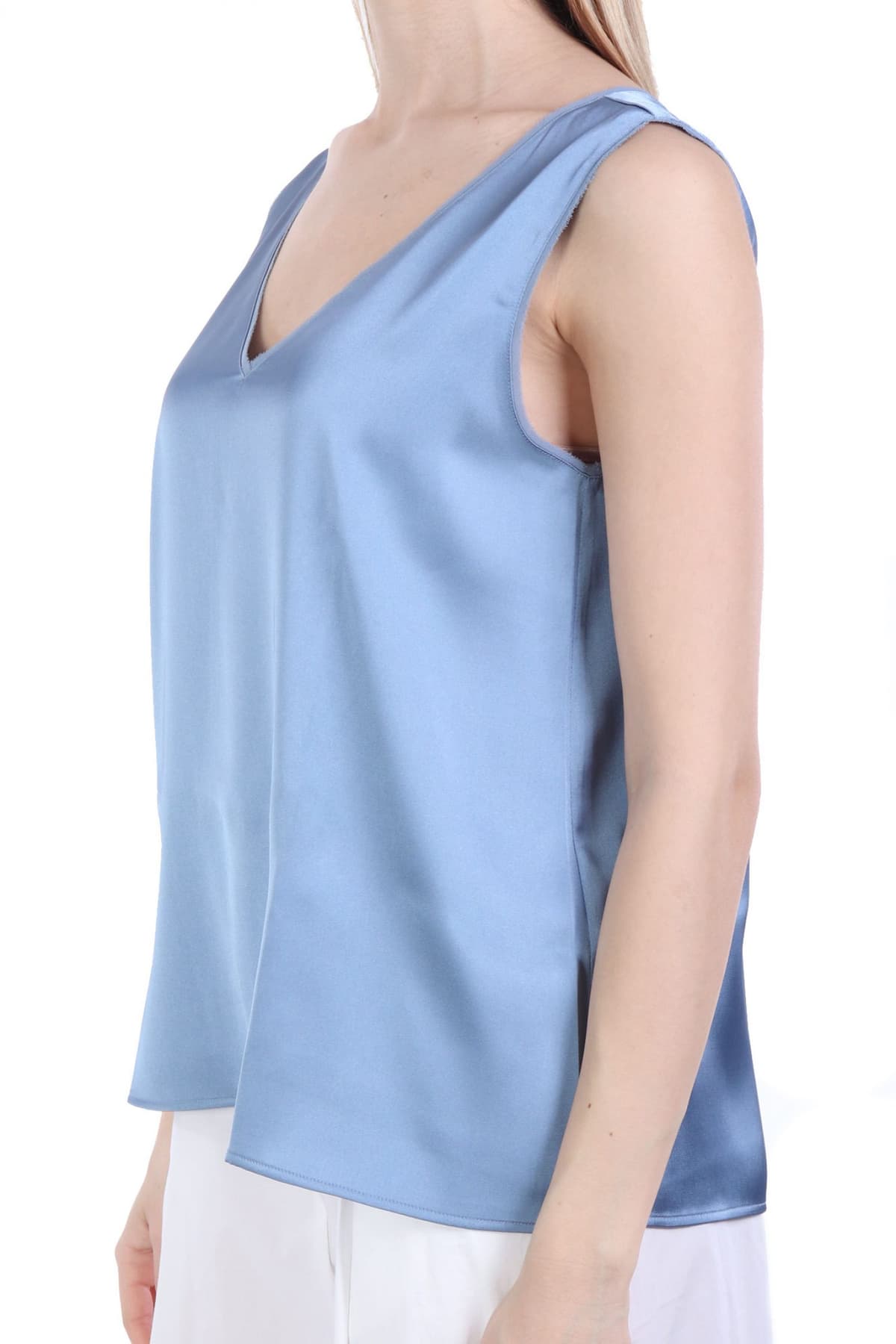 MARELLA TOP LIEN ΣΑΤΕΝ V-NECK ΣΙΕΛ