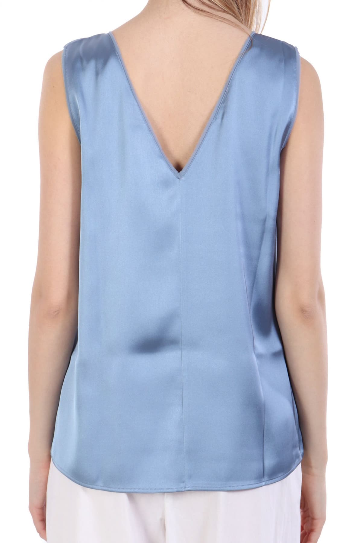 MARELLA TOP LIEN ΣΑΤΕΝ V-NECK ΣΙΕΛ