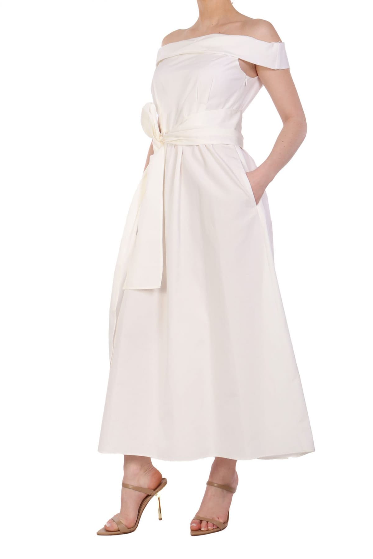 MAX MARA WEEKEND ΦΟΡΕΜΑ MIDI PROSIT ΕΞΩ ΩΜΟΙ ΑΠΟΣΠΩΜΕΝΗ ΖΩΝΗ ΛΕΥΚΟ