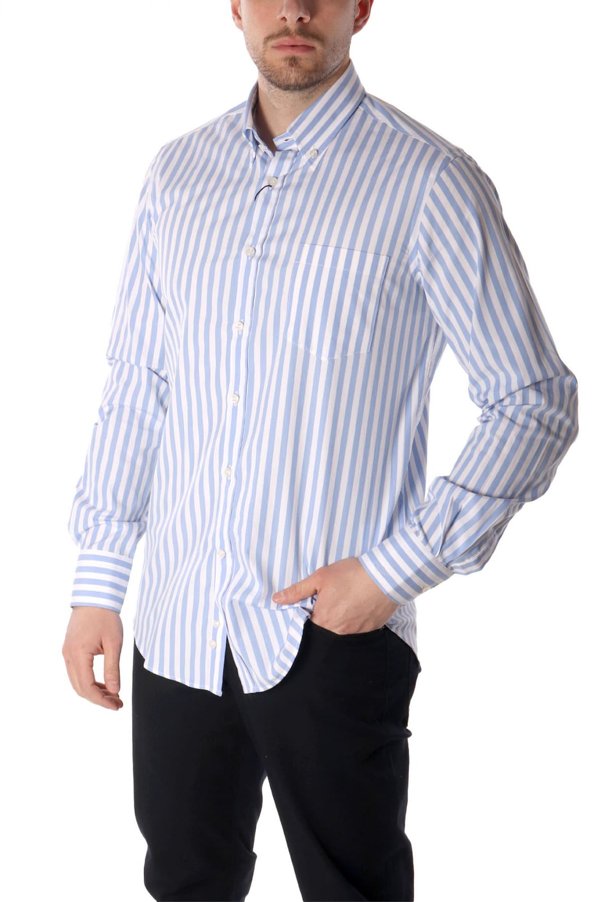 PAUL&SHARK ΠΟΥΚΑΜΙΣΟ BUTTON DOWN ΡΙΓΕ SIFT TOUCH LOGO ΣΙΕΛ-ΛΕΥΚΟ