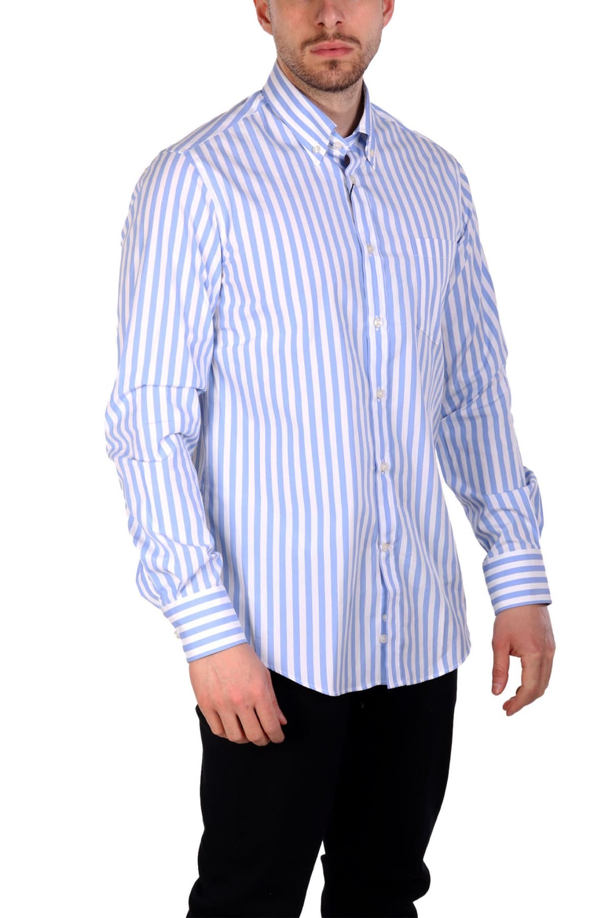 PAUL&SHARK ΠΟΥΚΑΜΙΣΟ BUTTON DOWN ΡΙΓΕ SIFT TOUCH LOGO ΣΙΕΛ-ΛΕΥΚΟ