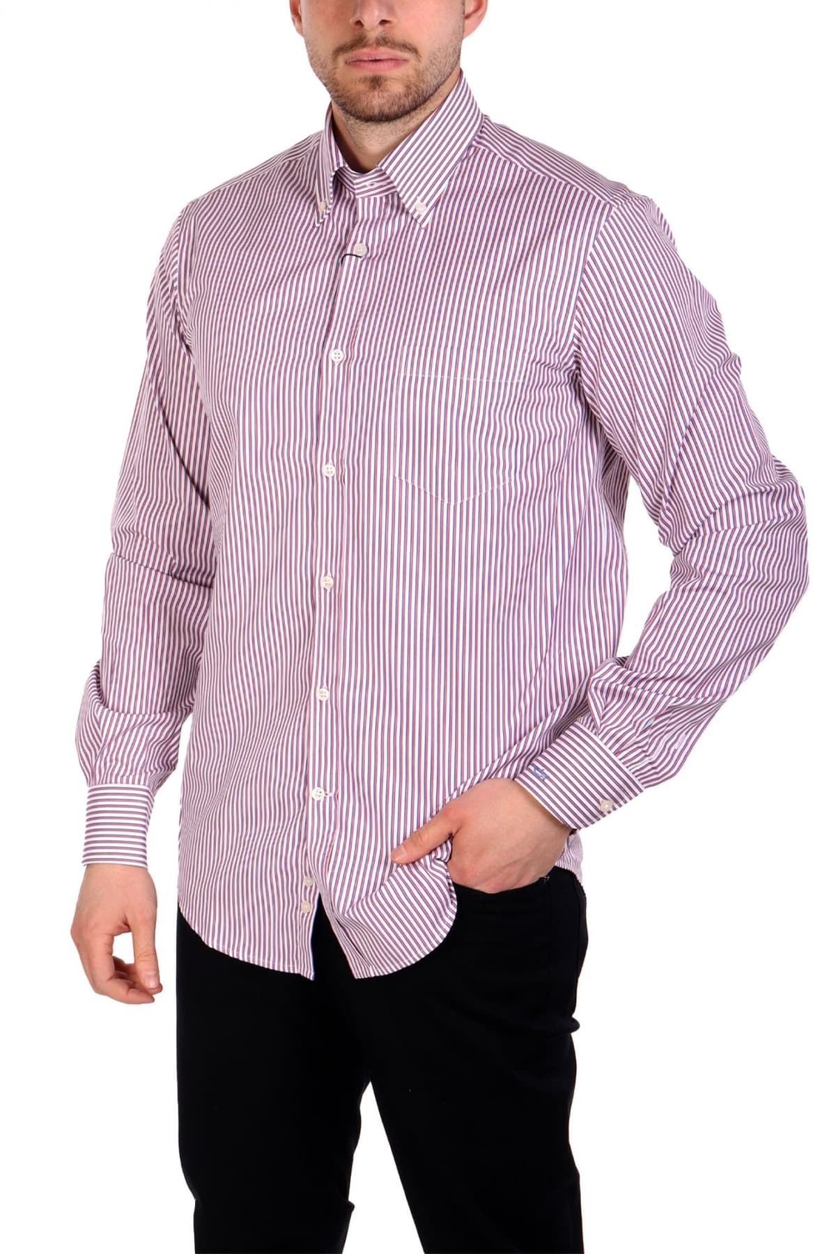 PAUL&SHARK ΠΟΥΚΑΜΙΣΟ BUTTON DOWN ΡΙΓΕ SOFT TOUCH ΚΟΚΚΙΝΟ-ΜΠΛΕ-ΛΕΥΚΟ