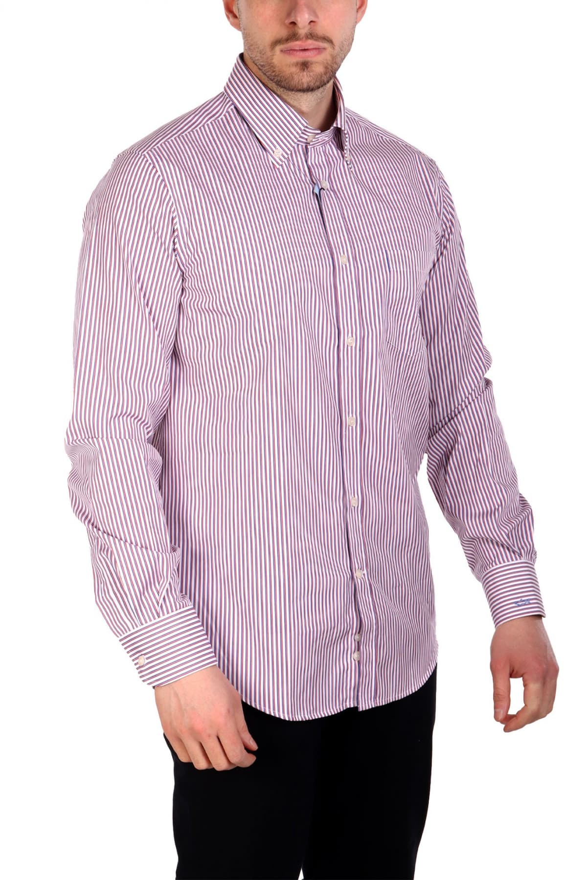 PAUL&SHARK ΠΟΥΚΑΜΙΣΟ BUTTON DOWN ΡΙΓΕ SOFT TOUCH ΚΟΚΚΙΝΟ-ΜΠΛΕ-ΛΕΥΚΟ