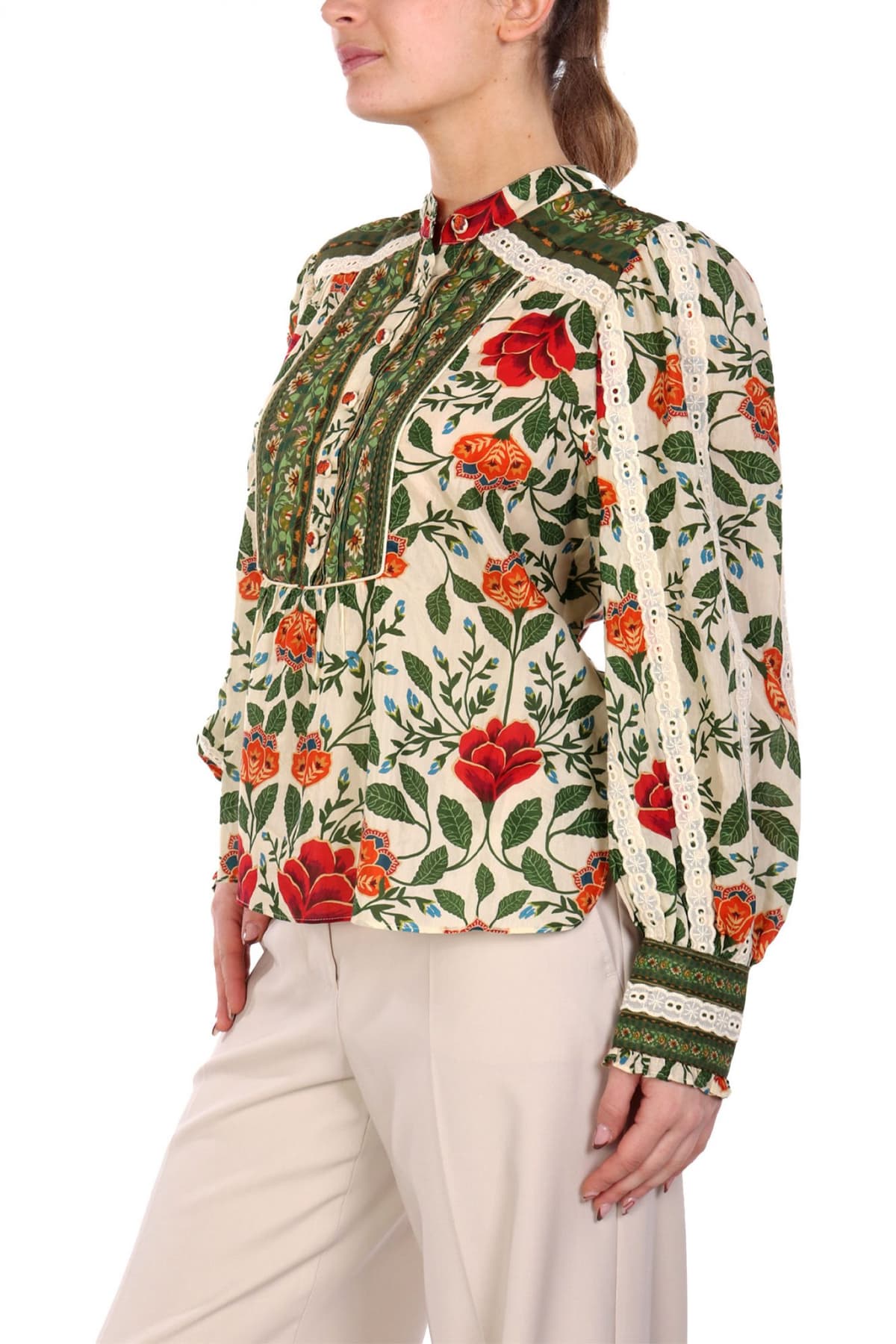 FARM RIO ΜΠΛΟΥΖΑ GARDEN TAPESTRY SAND FLORAL ΜΠΕΖ-ΠΡΑΣΙΝΟ