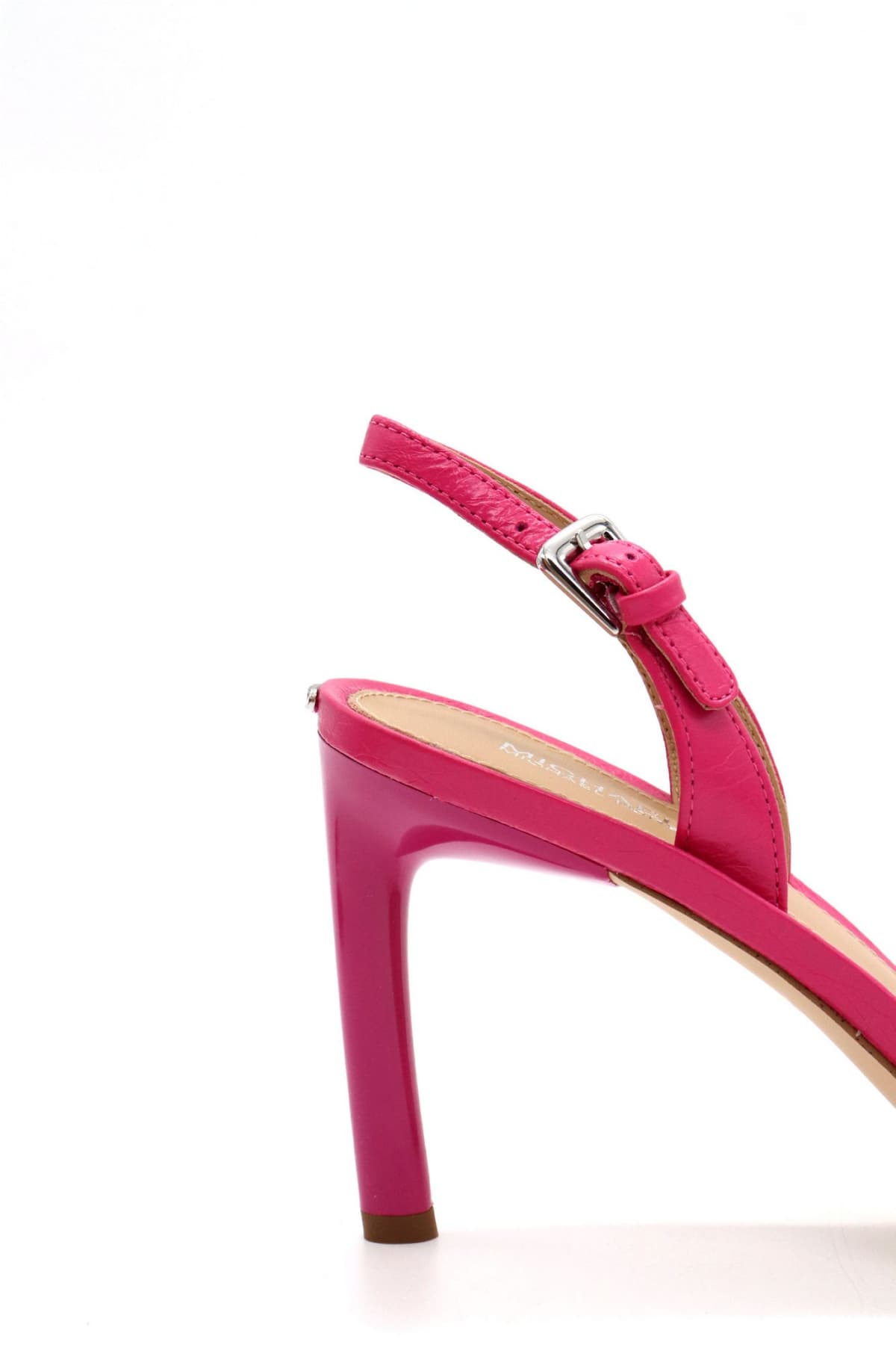 MICHAEL KORS ΠΑΠΟΥΤΣΙΑ ΠΕΔΙΛΑ KASIA HEELED SANDAL ΜΕΤΑΛΛΙΚΟ LOGO ΦΟΥΞΙΑ