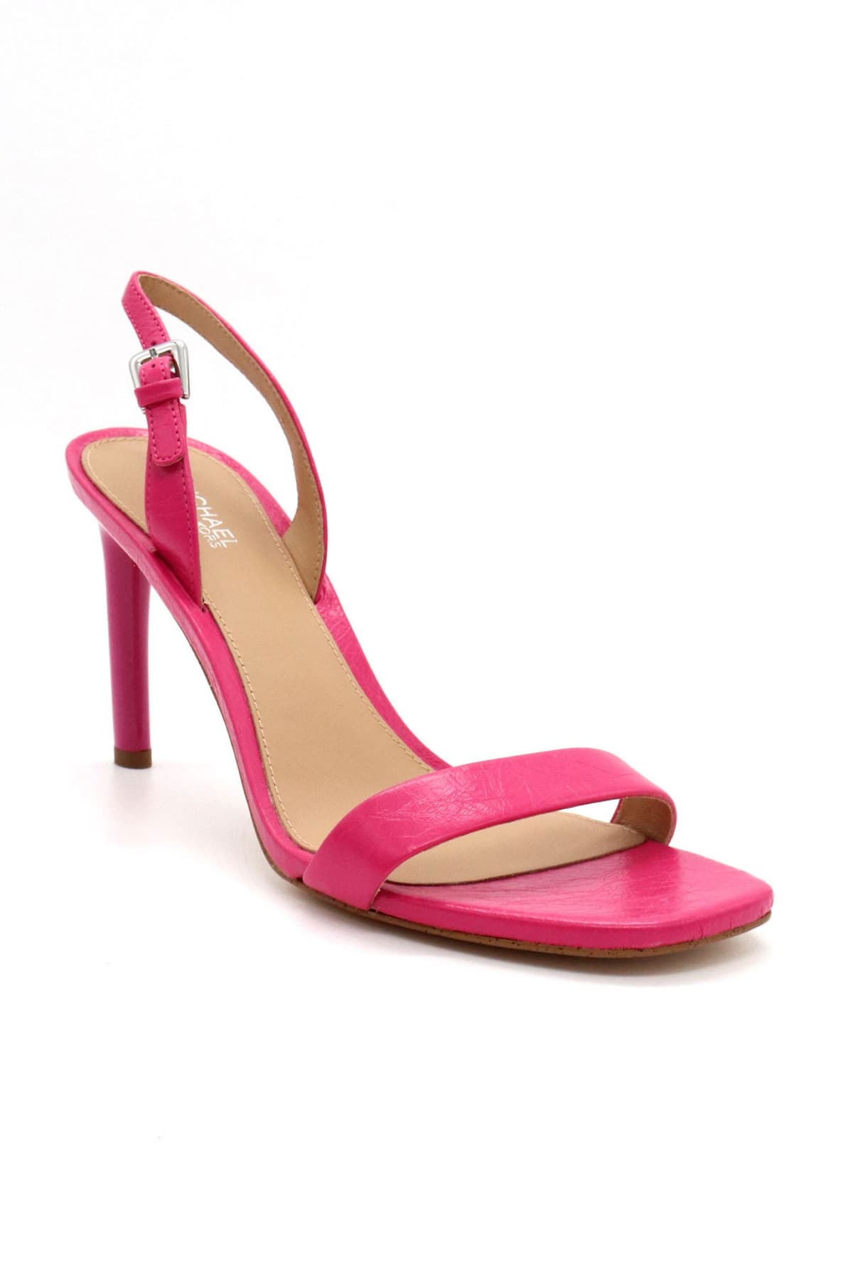 MICHAEL KORS ΠΑΠΟΥΤΣΙΑ ΠΕΔΙΛΑ KASIA HEELED SANDAL ΜΕΤΑΛΛΙΚΟ LOGO ΦΟΥΞΙΑ