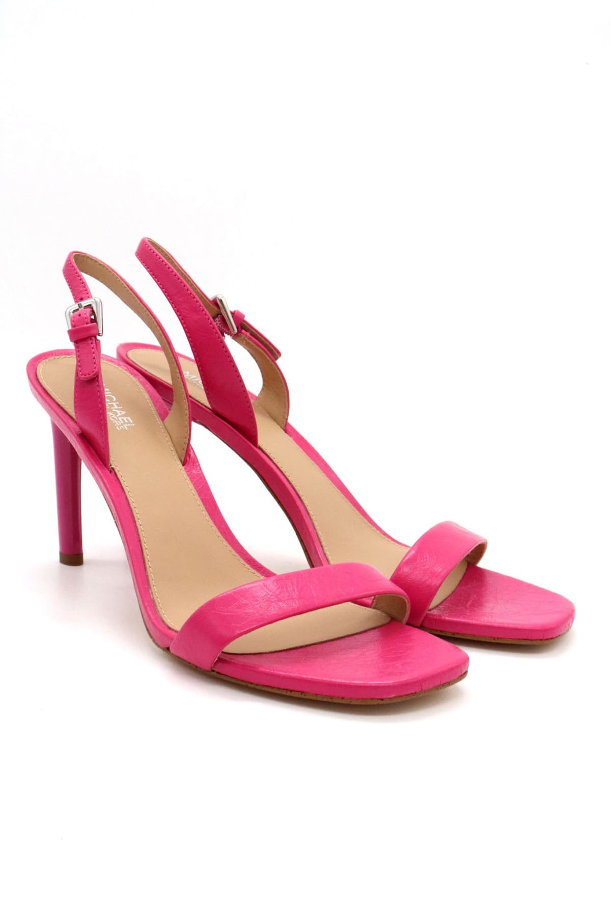 MICHAEL KORS ΠΑΠΟΥΤΣΙΑ ΠΕΔΙΛΑ KASIA HEELED SANDAL ΜΕΤΑΛΛΙΚΟ LOGO ΦΟΥΞΙΑ