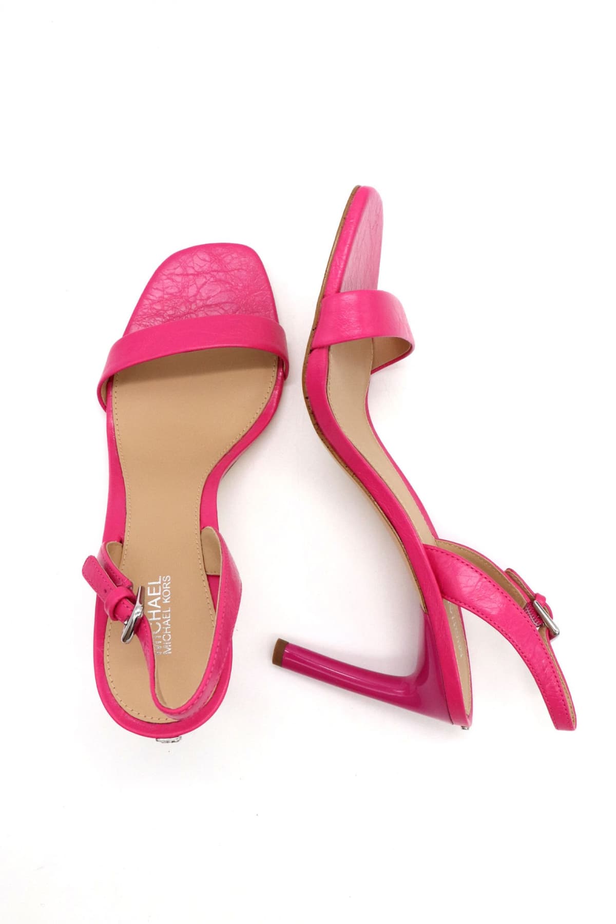 MICHAEL KORS ΠΑΠΟΥΤΣΙΑ ΠΕΔΙΛΑ KASIA HEELED SANDAL ΜΕΤΑΛΛΙΚΟ LOGO ΦΟΥΞΙΑ