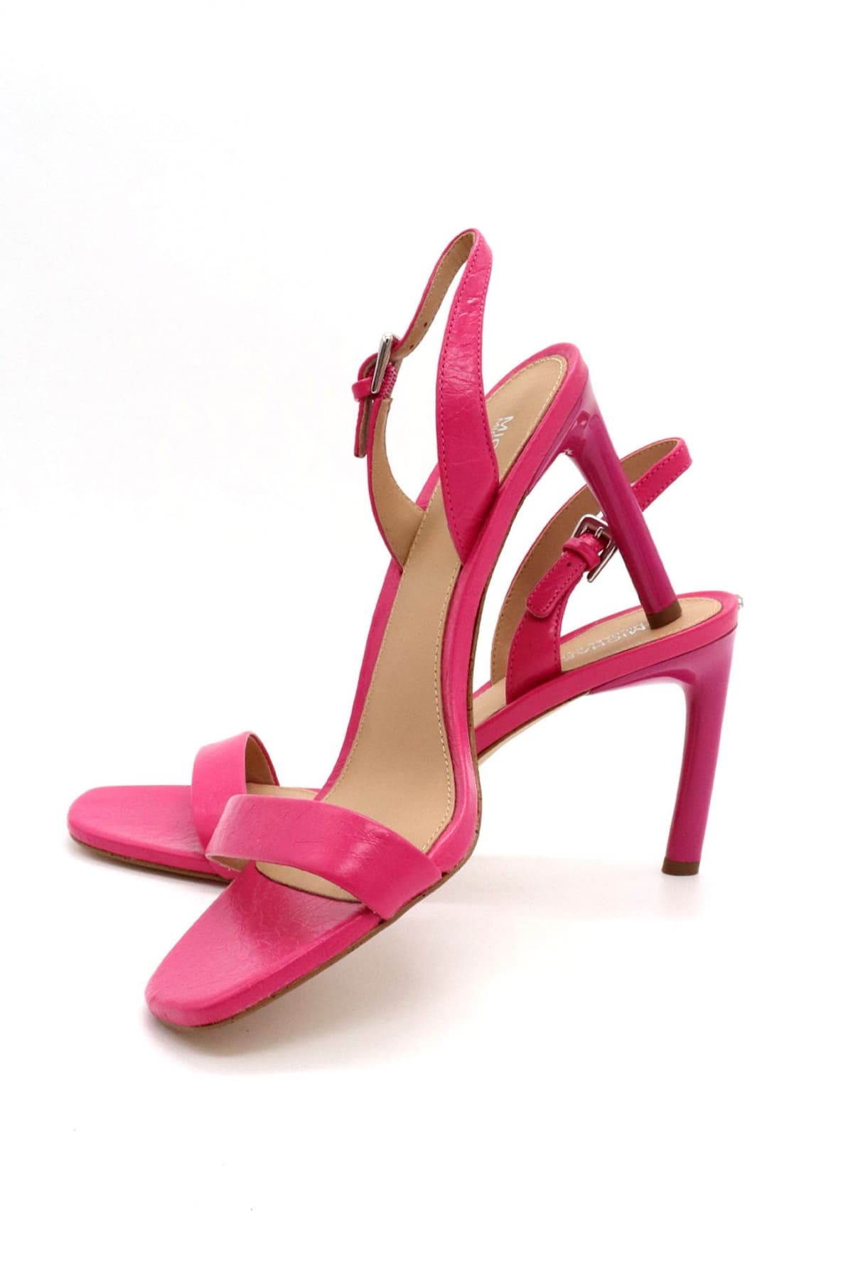 MICHAEL KORS ΠΑΠΟΥΤΣΙΑ ΠΕΔΙΛΑ KASIA HEELED SANDAL ΜΕΤΑΛΛΙΚΟ LOGO ΦΟΥΞΙΑ