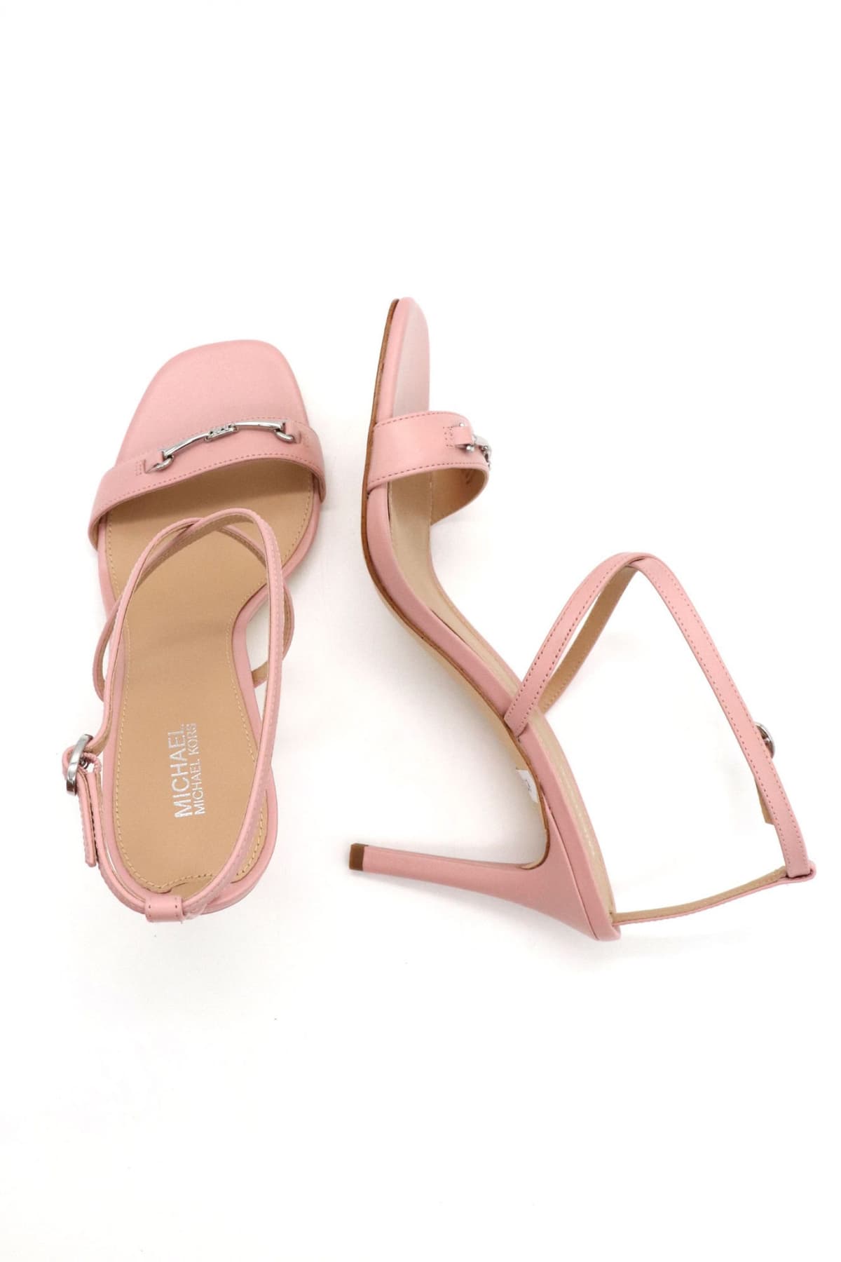 MICHAEL KORS ΠΑΠΟΥΤΣΙΑ ΠΕΔΙΛΑ LENA HEELED SANDAL METAΛΛΙΚΟ LOGO ΡΟΖ