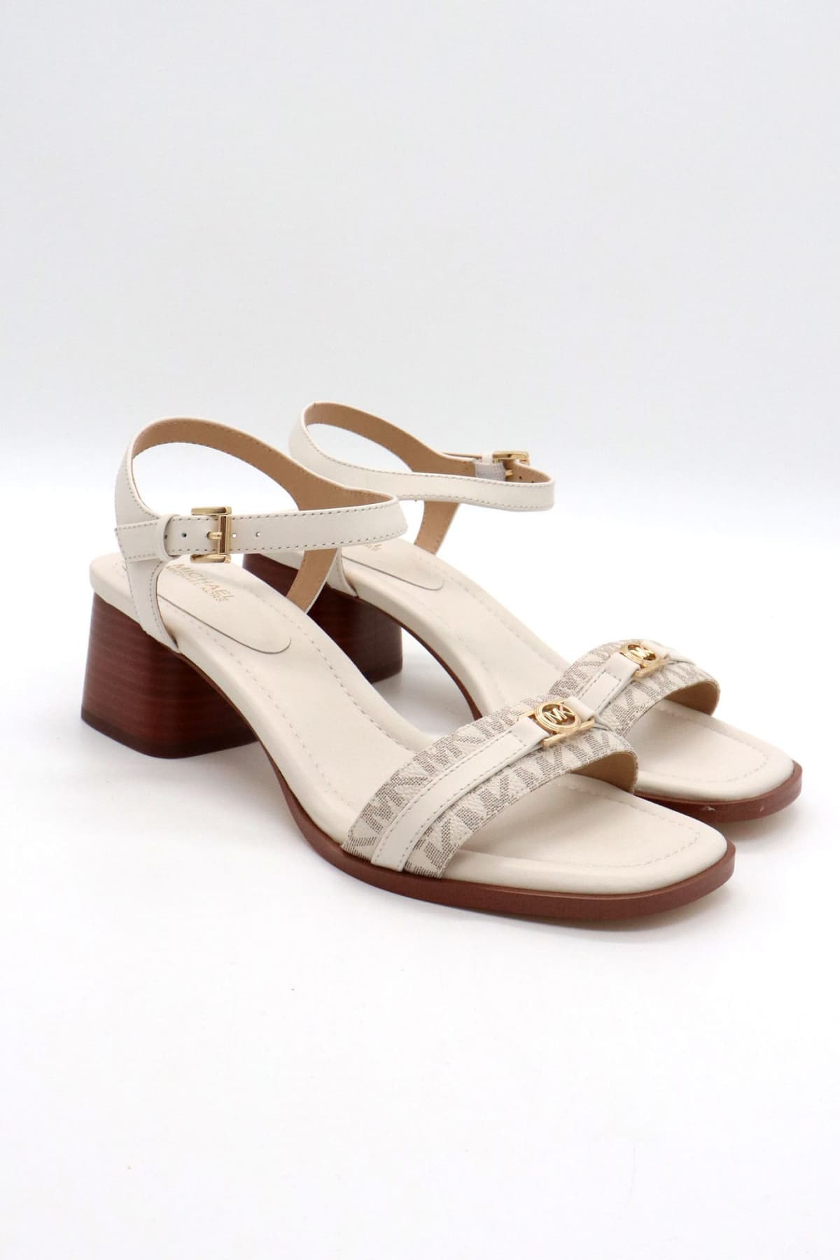 MICHAEL KORS ΠΑΠΟΥΤΣΙΑ ΠΕΔΙΛΑ MANDY MID SANDAL ΜΕΤΑΛΛΙΚΟ LOGO KΡΕΜ