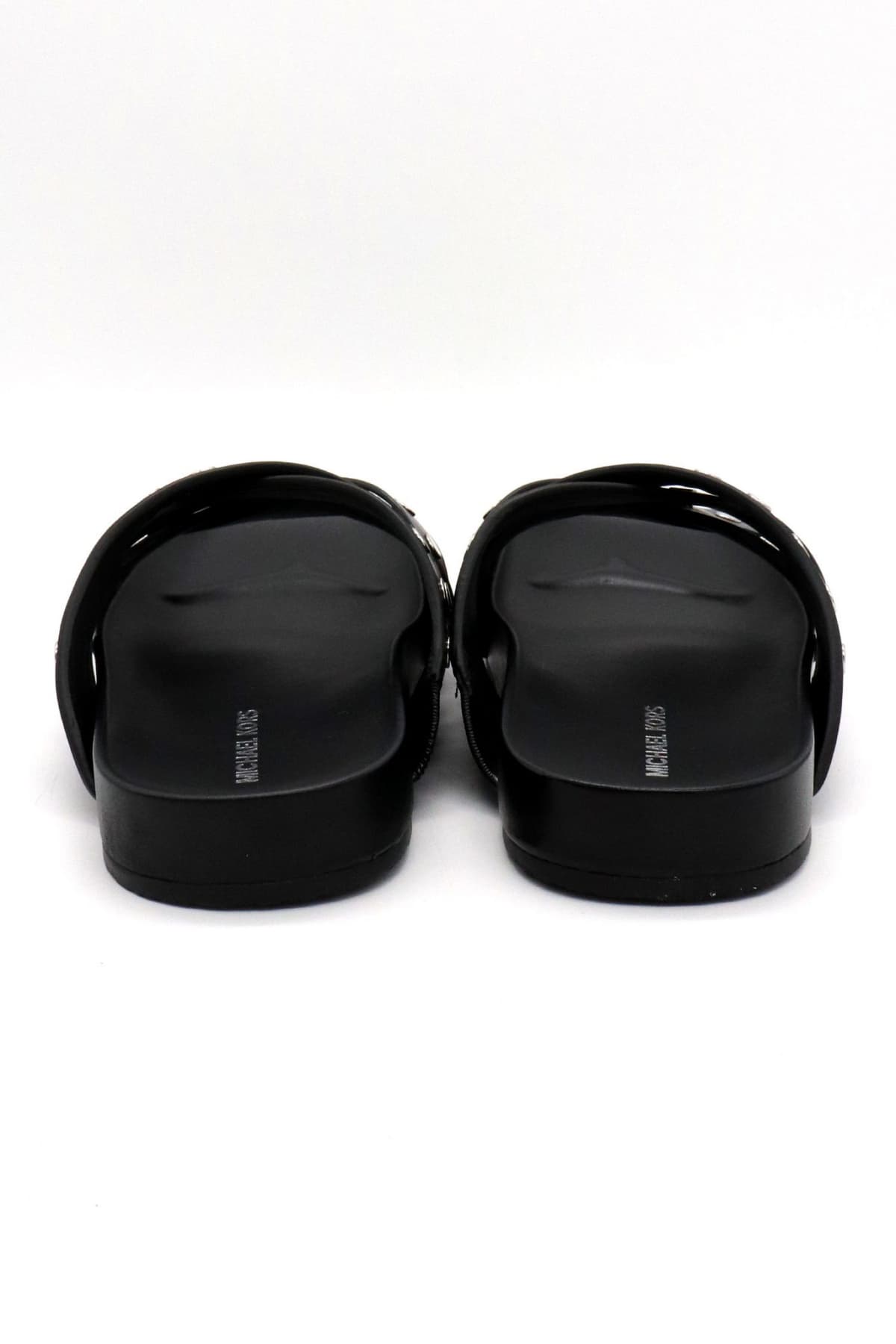 MICHAEL KORS ΠΑΠΟΥΤΣΙΑ ΠΑΝΤΟΦΛΕΣ IRENE FLAT SANDAL METAΛΛΙΚΑ ΤΡΟΥΞ LOGO ΜΑΥΡΟ