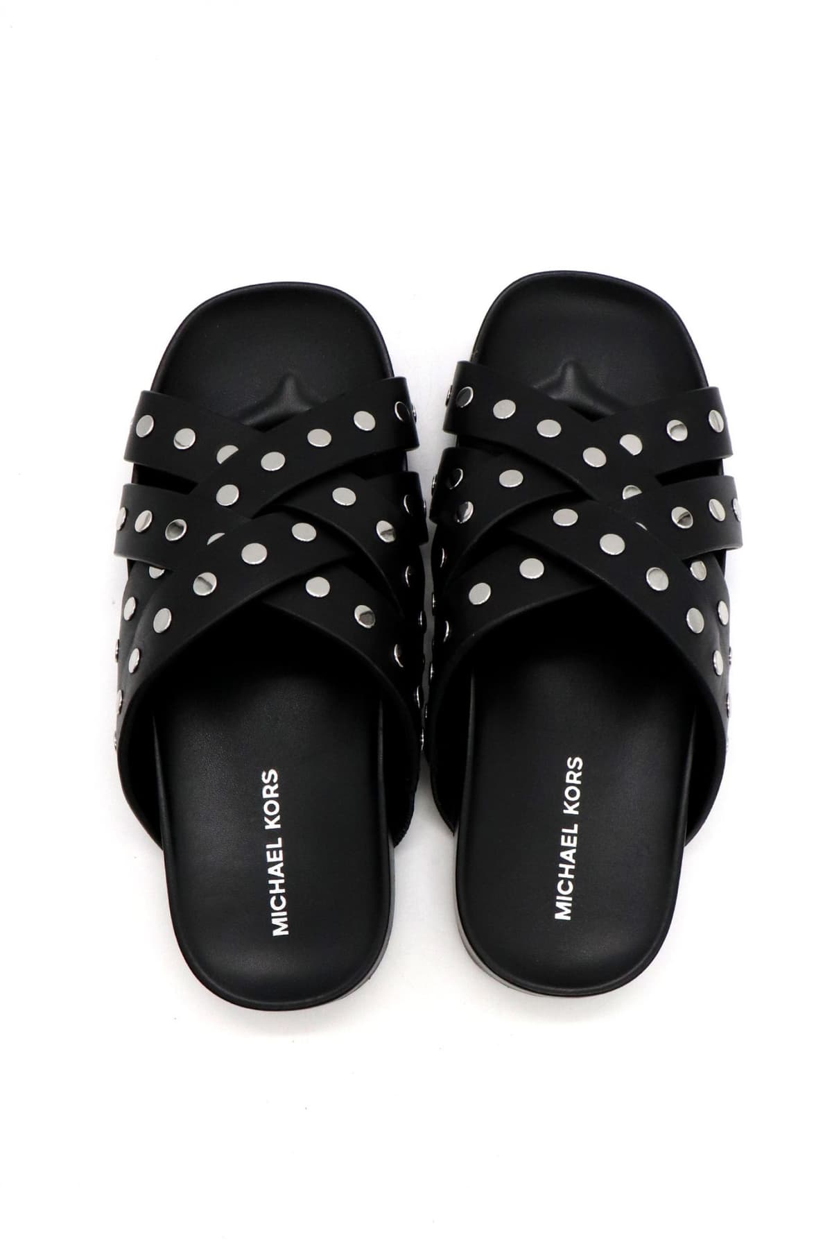 MICHAEL KORS ΠΑΠΟΥΤΣΙΑ ΠΑΝΤΟΦΛΕΣ IRENE FLAT SANDAL METAΛΛΙΚΑ ΤΡΟΥΞ LOGO ΜΑΥΡΟ