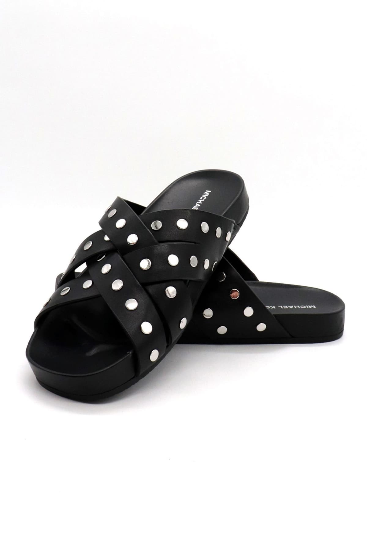 MICHAEL KORS ΠΑΠΟΥΤΣΙΑ ΠΑΝΤΟΦΛΕΣ IRENE FLAT SANDAL METAΛΛΙΚΑ ΤΡΟΥΞ LOGO ΜΑΥΡΟ