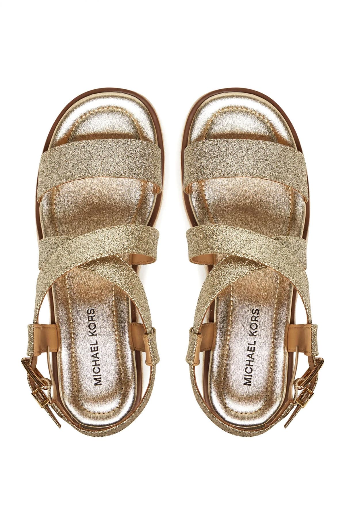 MICHAEL KORS ΠΑΠΟΥΤΣΙΑ ΠΕΔΙΛΑ LYNN ESPADRILLE SANDAL GLITTER LOGO ΧΡΥΣΟ