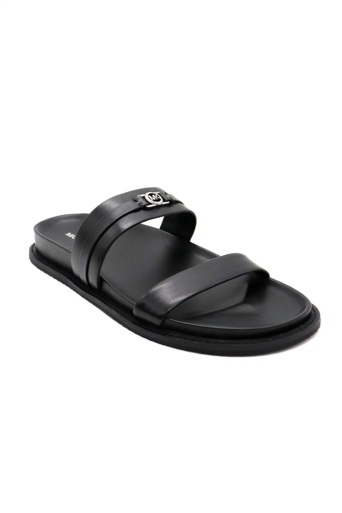 MICHAEL KORS ΠΑΠΟΥΤΣΙΑ ΠΑΝΤΟΦΛΕΣ MANDY FLAT SANDAL ΜΕΤΑΛΛΙΚΟ LOGO ΜΑΥΡΟ