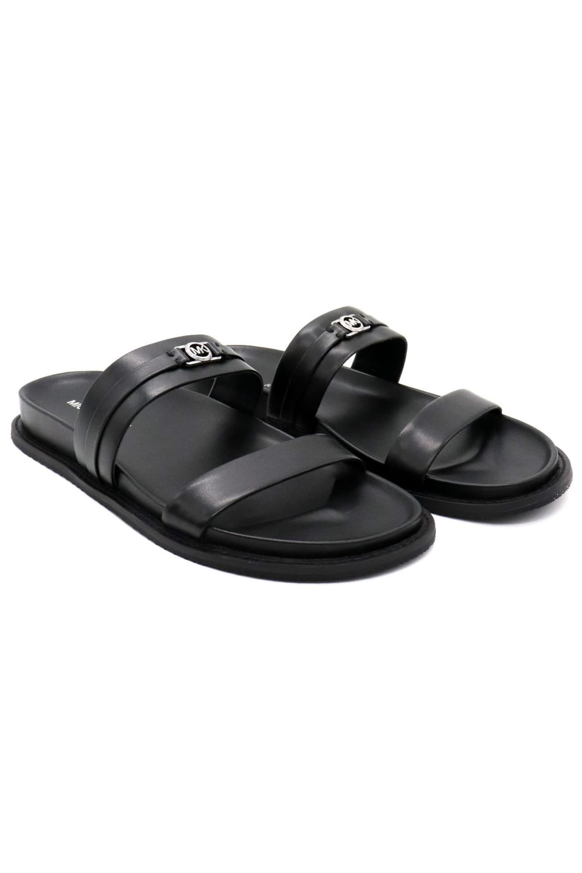 MICHAEL KORS ΠΑΠΟΥΤΣΙΑ ΠΑΝΤΟΦΛΕΣ MANDY FLAT SANDAL ΜΕΤΑΛΛΙΚΟ LOGO ΜΑΥΡΟ
