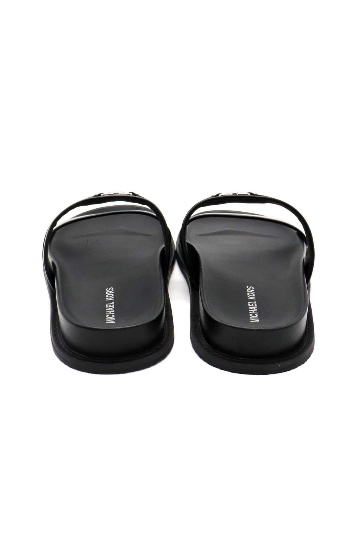 MICHAEL KORS ΠΑΠΟΥΤΣΙΑ ΠΑΝΤΟΦΛΕΣ MANDY FLAT SANDAL ΜΕΤΑΛΛΙΚΟ LOGO ΜΑΥΡΟ