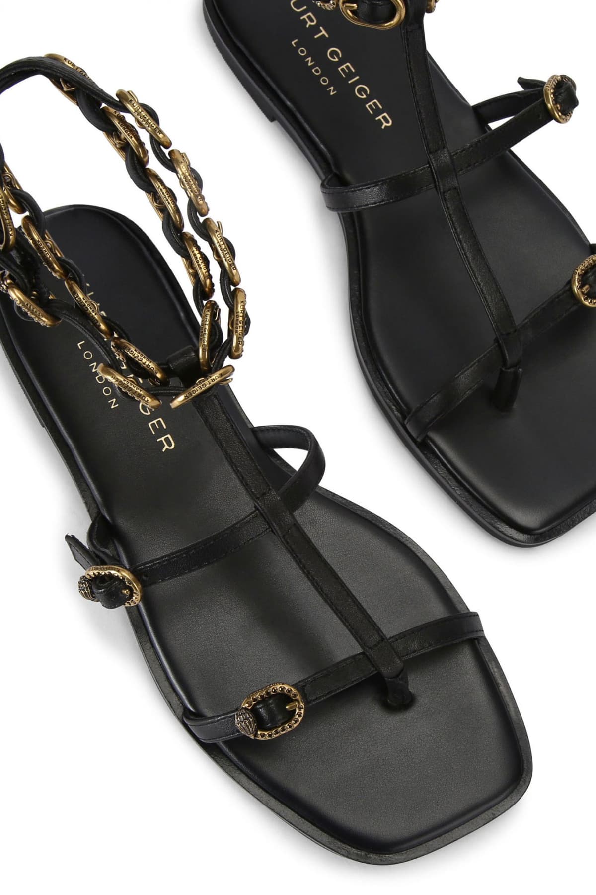 KURT GEIGER ΠΑΠΟΥΤΣΙΑ ΣΑΝΔΑΛΙΑ REGENT FLAT GLADIATOR LOGO ΜΑΥΡΟ