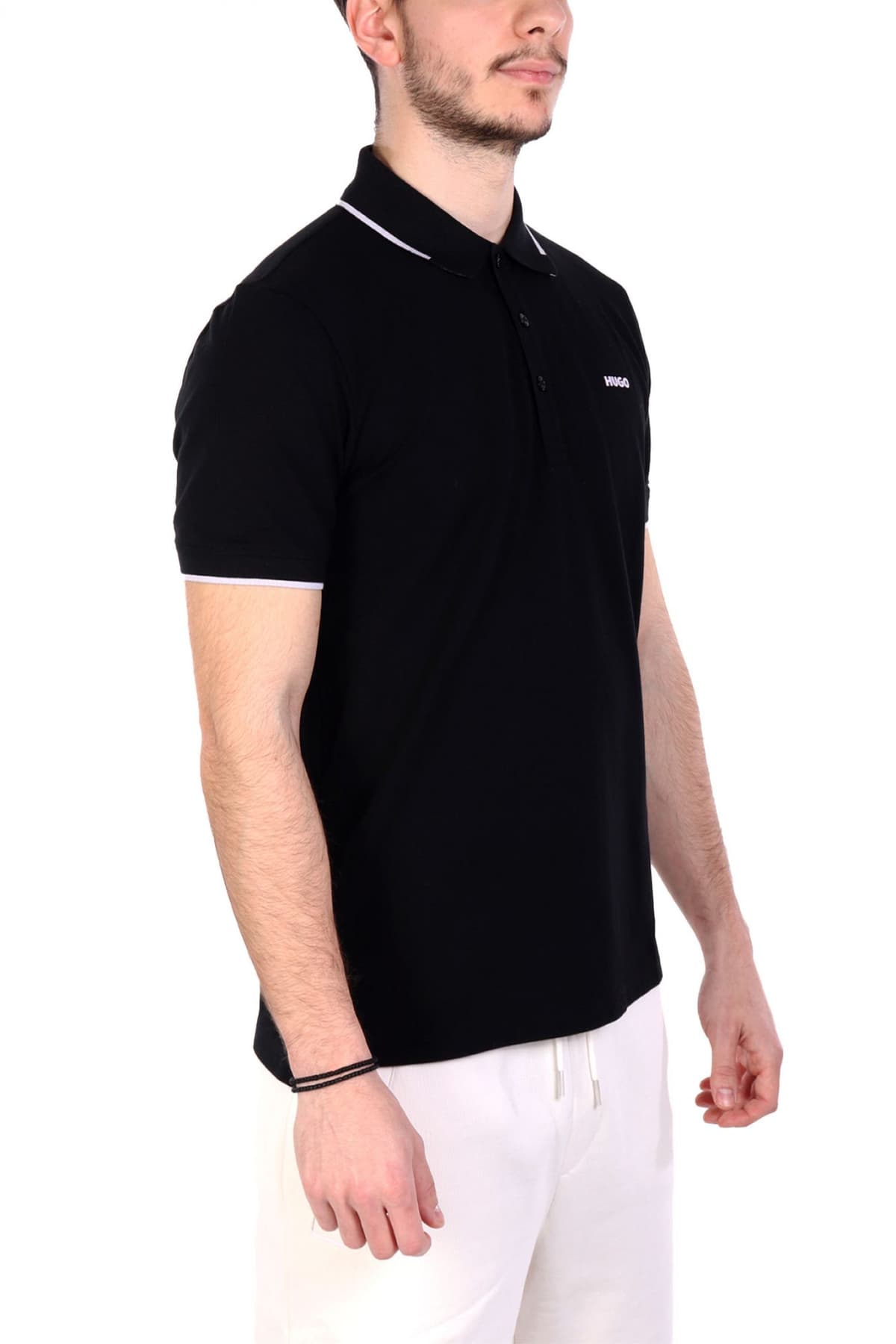 HUGO POLO DINOSO222 SLIM FIT ΡΙΓΑ ΜΑΥΡΟ