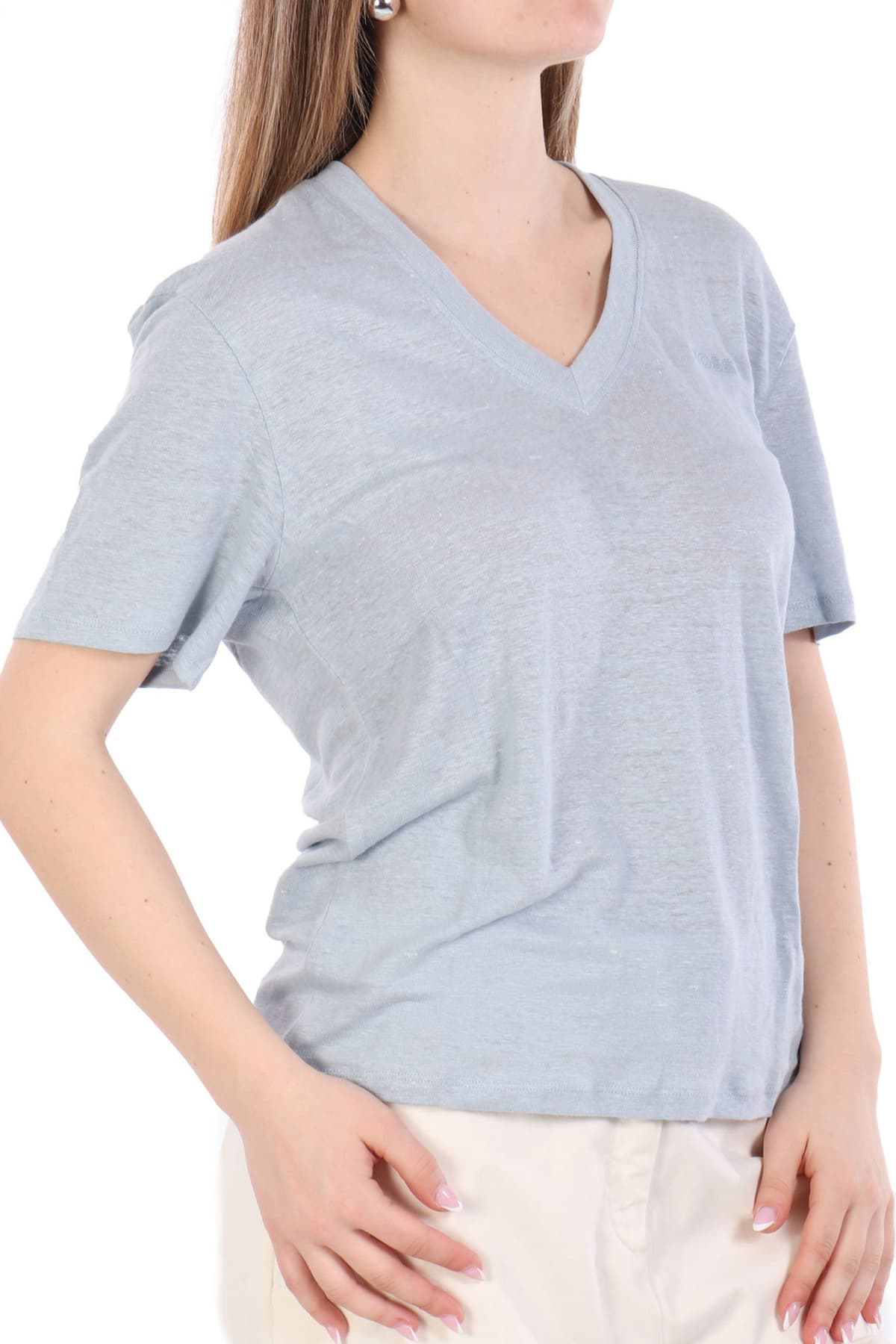 BOSS T-SHIRT C_ELA V-NECK LOGO ΣΙΕΛ