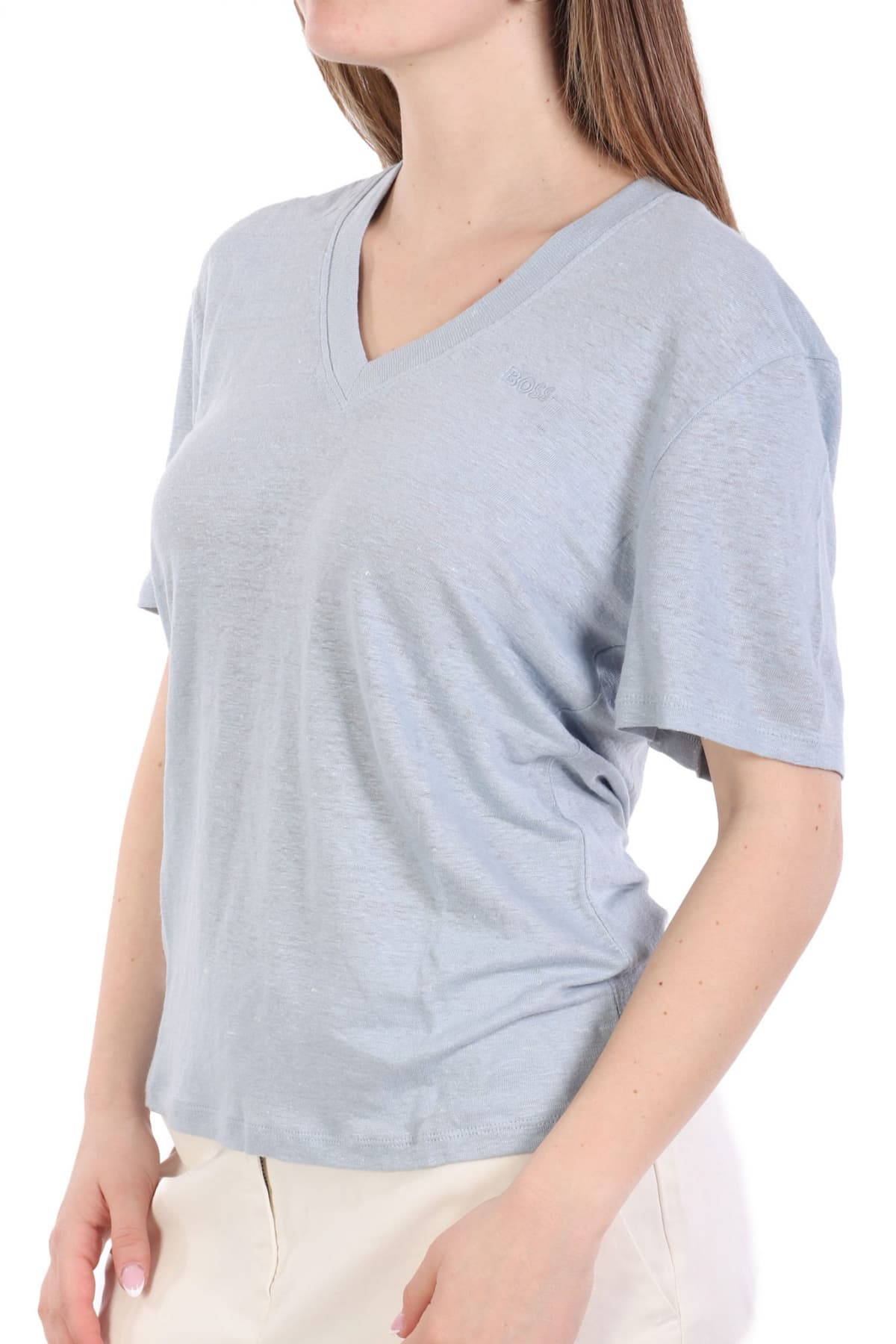 BOSS T-SHIRT C_ELA V-NECK LOGO ΣΙΕΛ