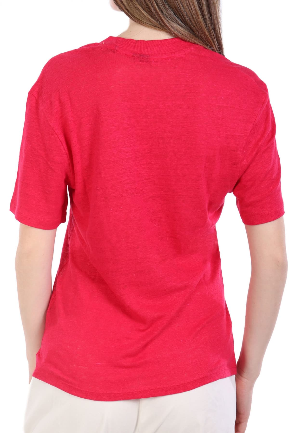 BOSS T-SHIRT C_ELA V-NECK LOGO ΣΚΟΥΡΟ ΡΟΖ