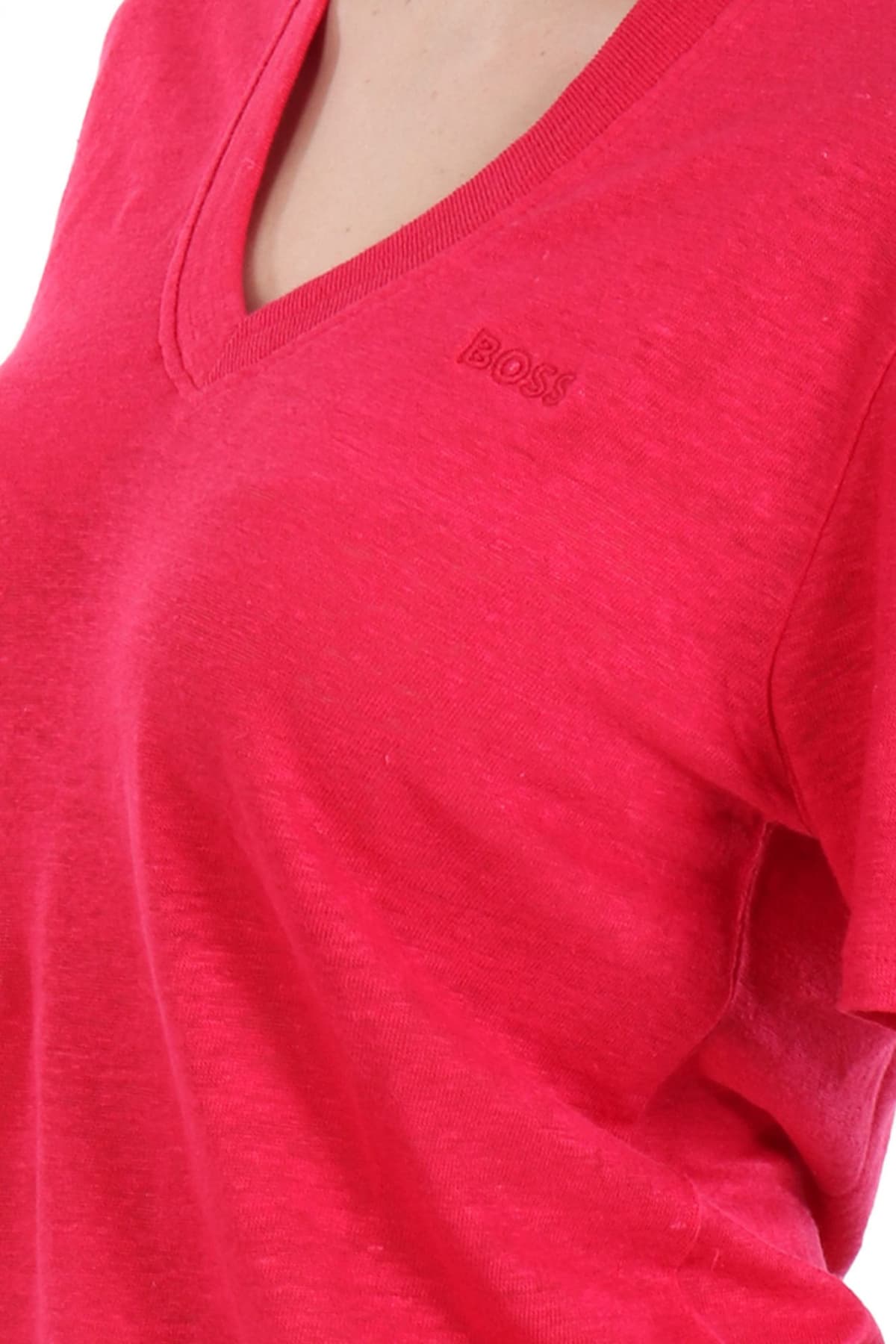 BOSS T-SHIRT C_ELA V-NECK LOGO ΣΚΟΥΡΟ ΡΟΖ