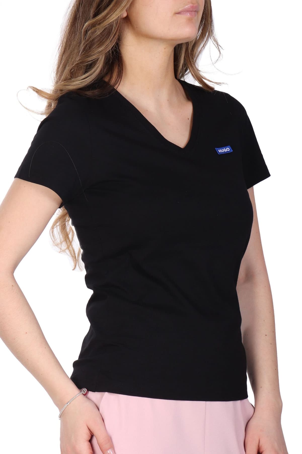 HUGO BLUE T-SHIRT CLASSIC V_B V-NECK LOGO ΜΑΥΡΟ