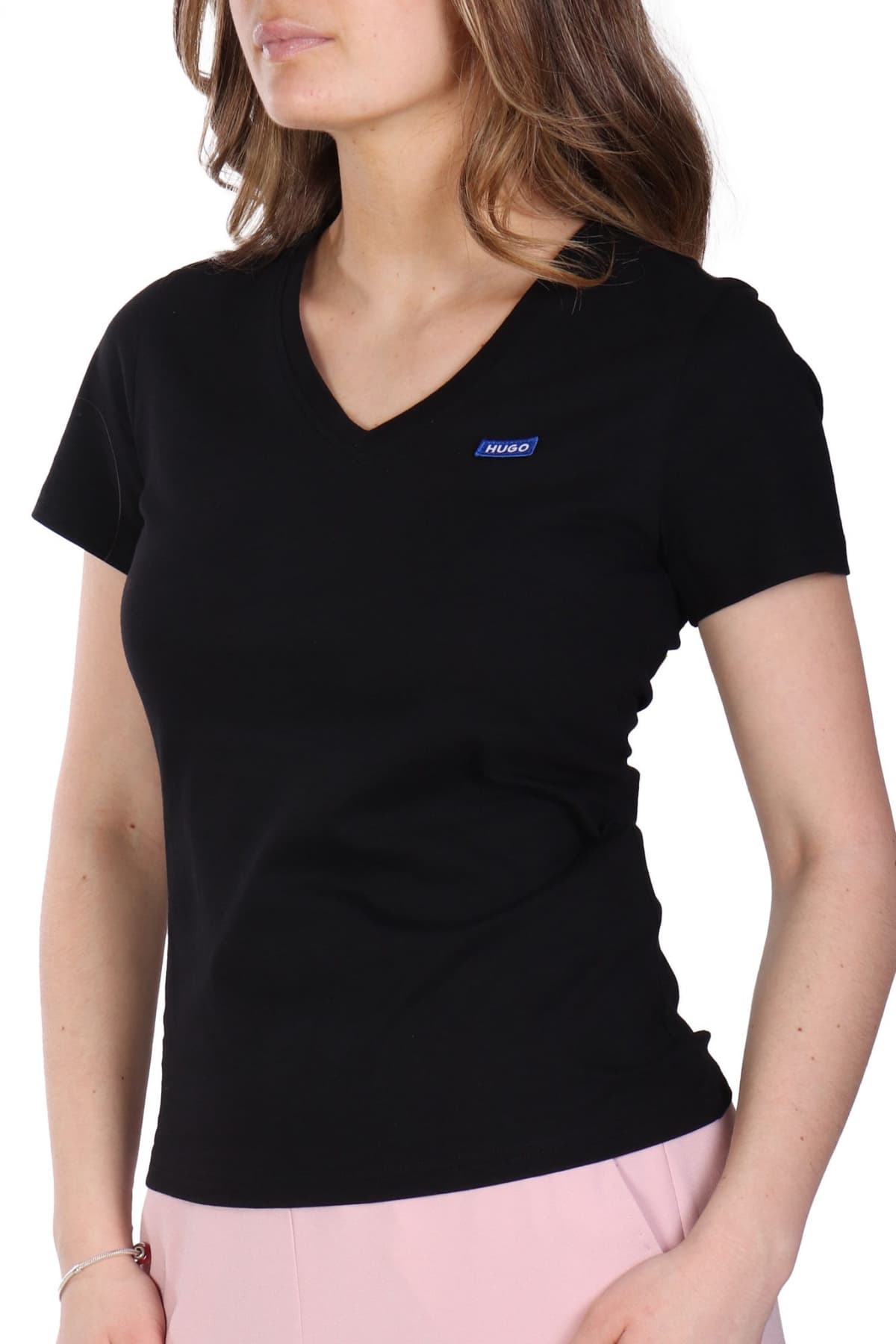 HUGO BLUE T-SHIRT CLASSIC V_B V-NECK LOGO ΜΑΥΡΟ