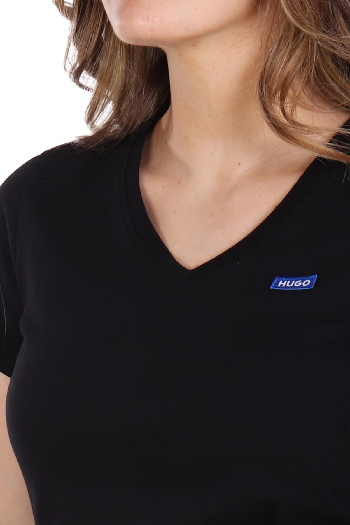 HUGO BLUE T-SHIRT CLASSIC V_B V-NECK LOGO ΜΑΥΡΟ