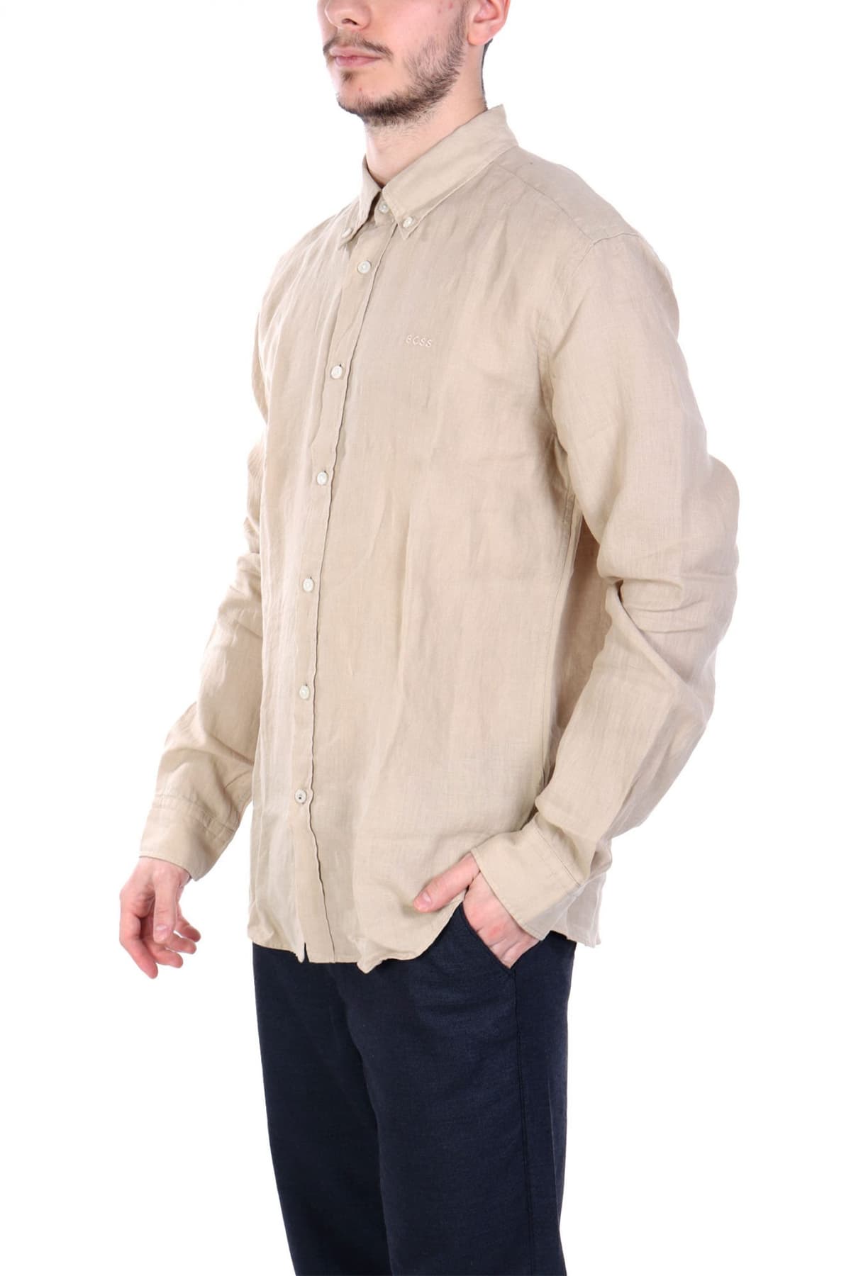 BOSS ΠΟΥΚΑΜΙΣΟ BUTTON DOWN ΛΙΝΟ SLIM FIT H-ROAN-BD-E-C1-243 ΜΠΕΖ