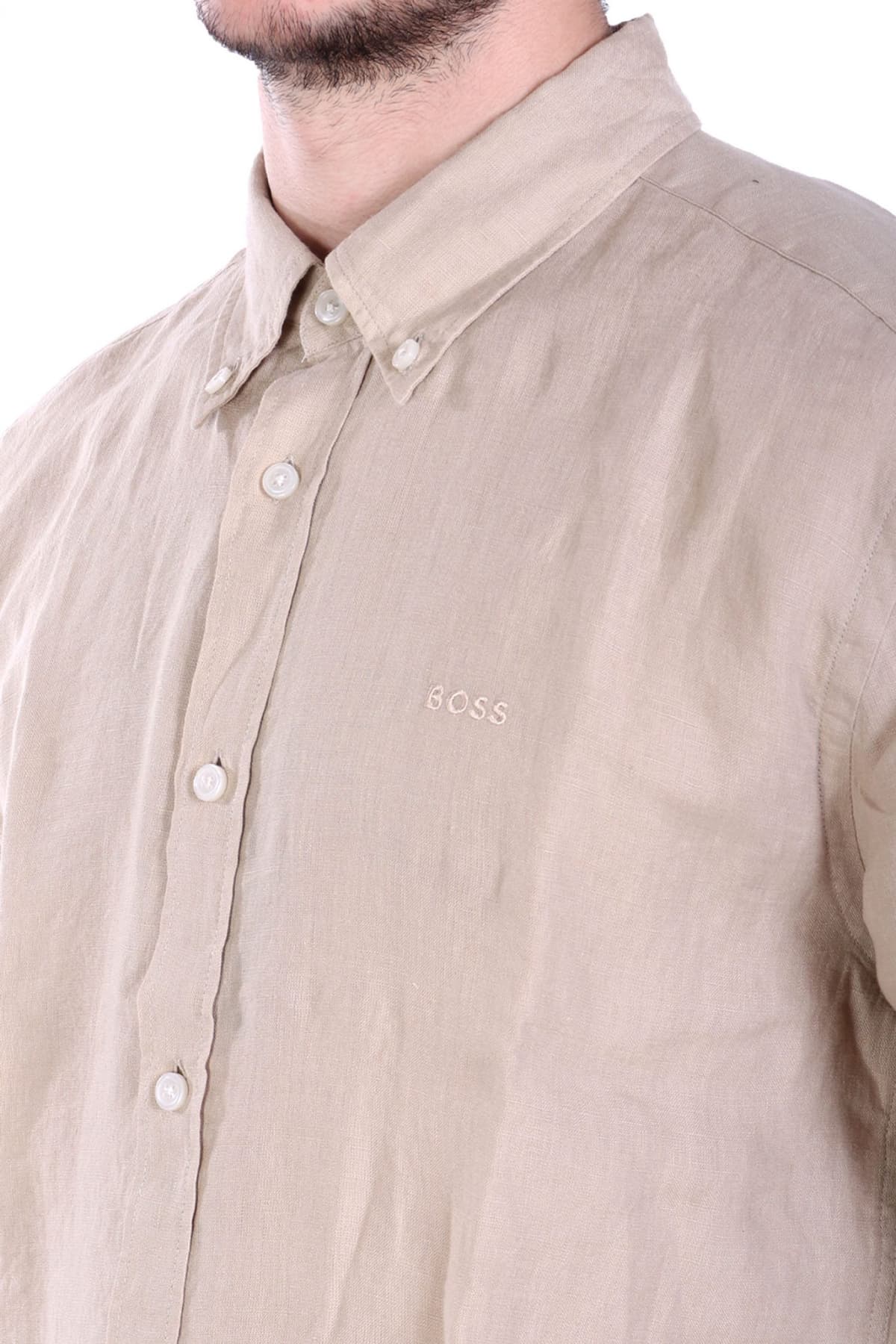 BOSS ΠΟΥΚΑΜΙΣΟ BUTTON DOWN ΛΙΝΟ SLIM FIT H-ROAN-BD-E-C1-243 ΜΠΕΖ