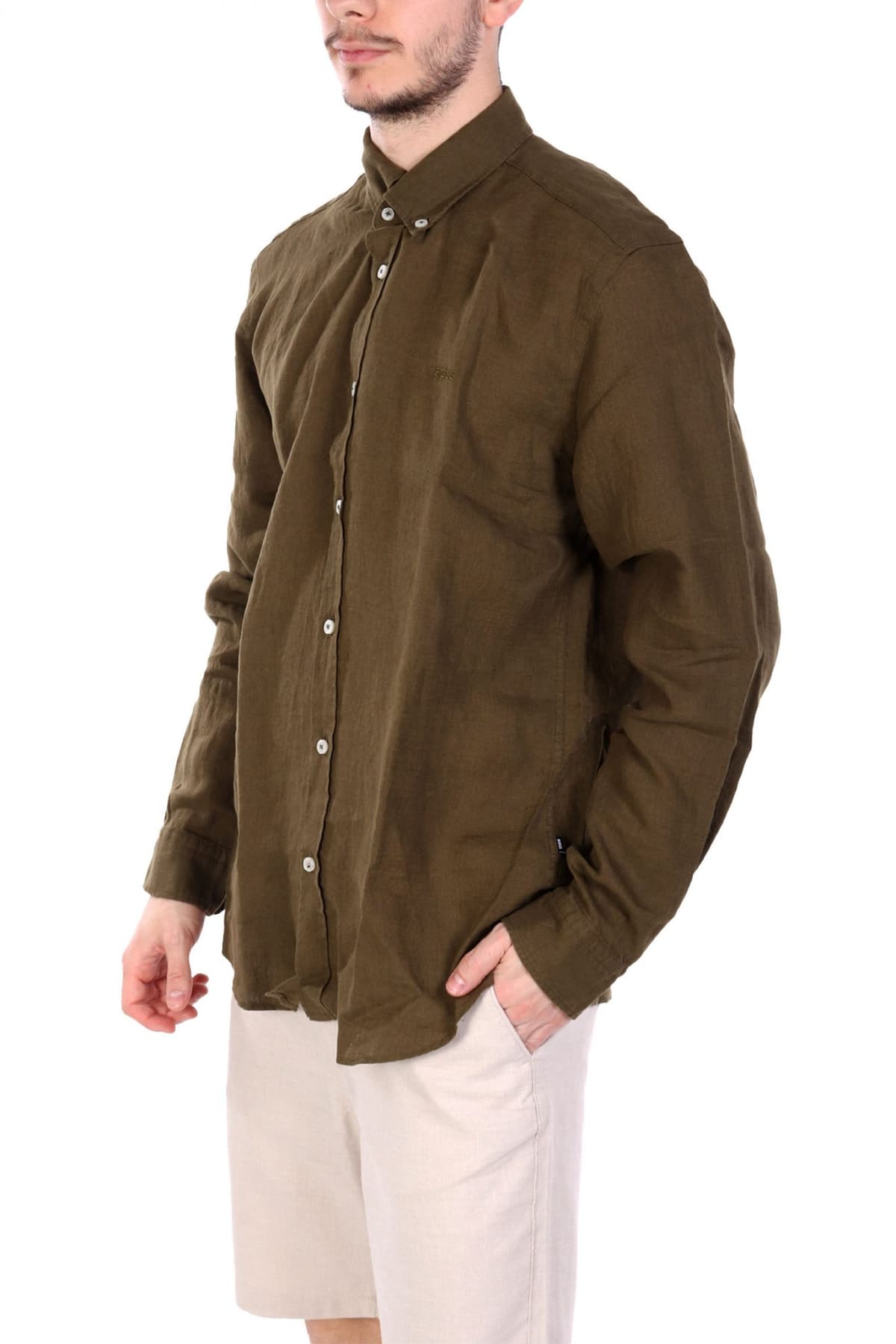 BOSS ΠΟΥΚΑΜΙΣΟ BUTTON DOWN ΛΙΝΟ SLIM FIT H-ROAN-BD-E-C1-243 ΛΑΔΙ