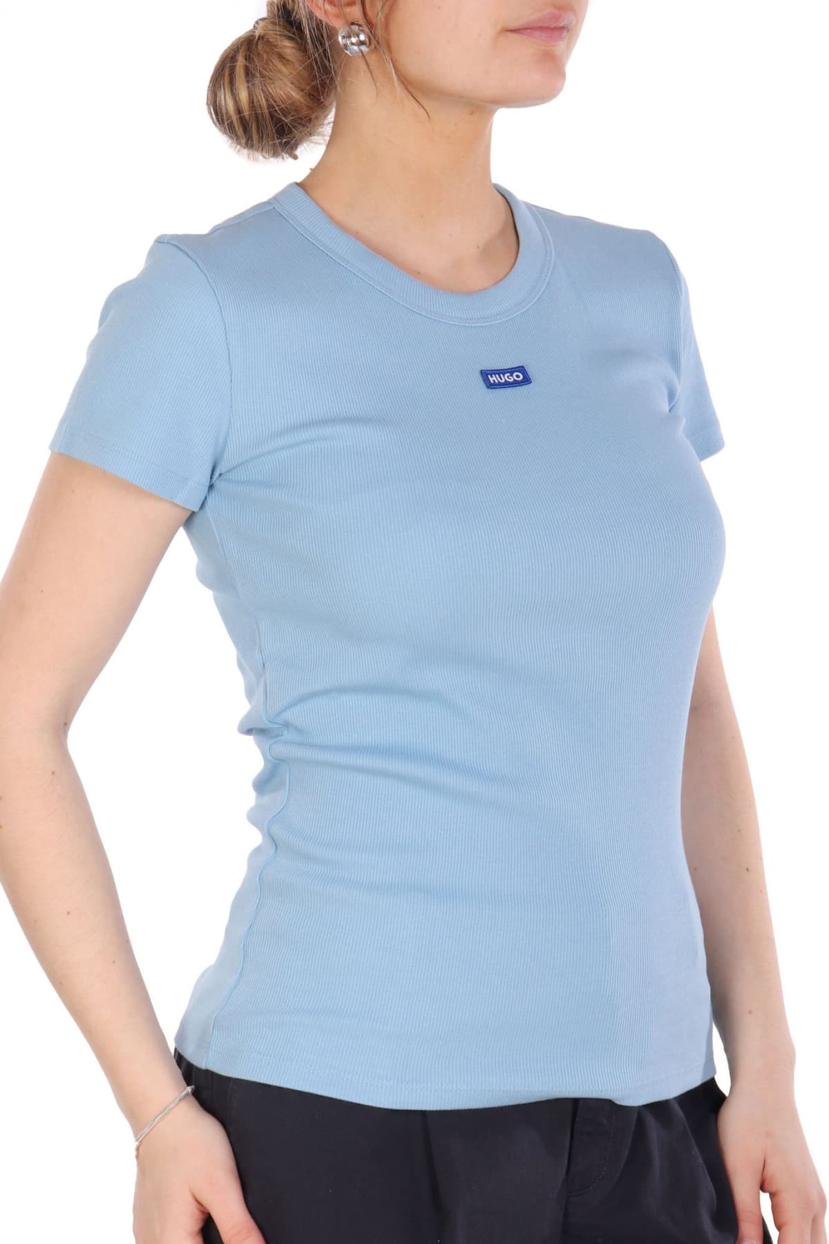 HUGO BLUE T-SHIRT EASY TEE_B JERSEY LOGO ΑΝΟΙΧΤΟ ΜΠΛΕ