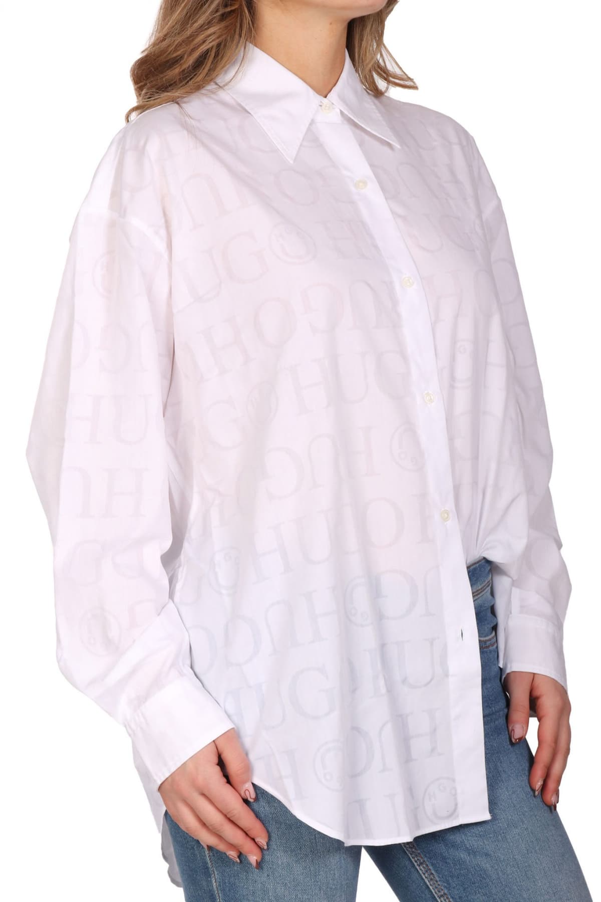 HUGO BLUE ΠΟΥΚΑΜΙΣΟ ELISANA_B ALL OVER LOGO ΛΕΥΚΟ