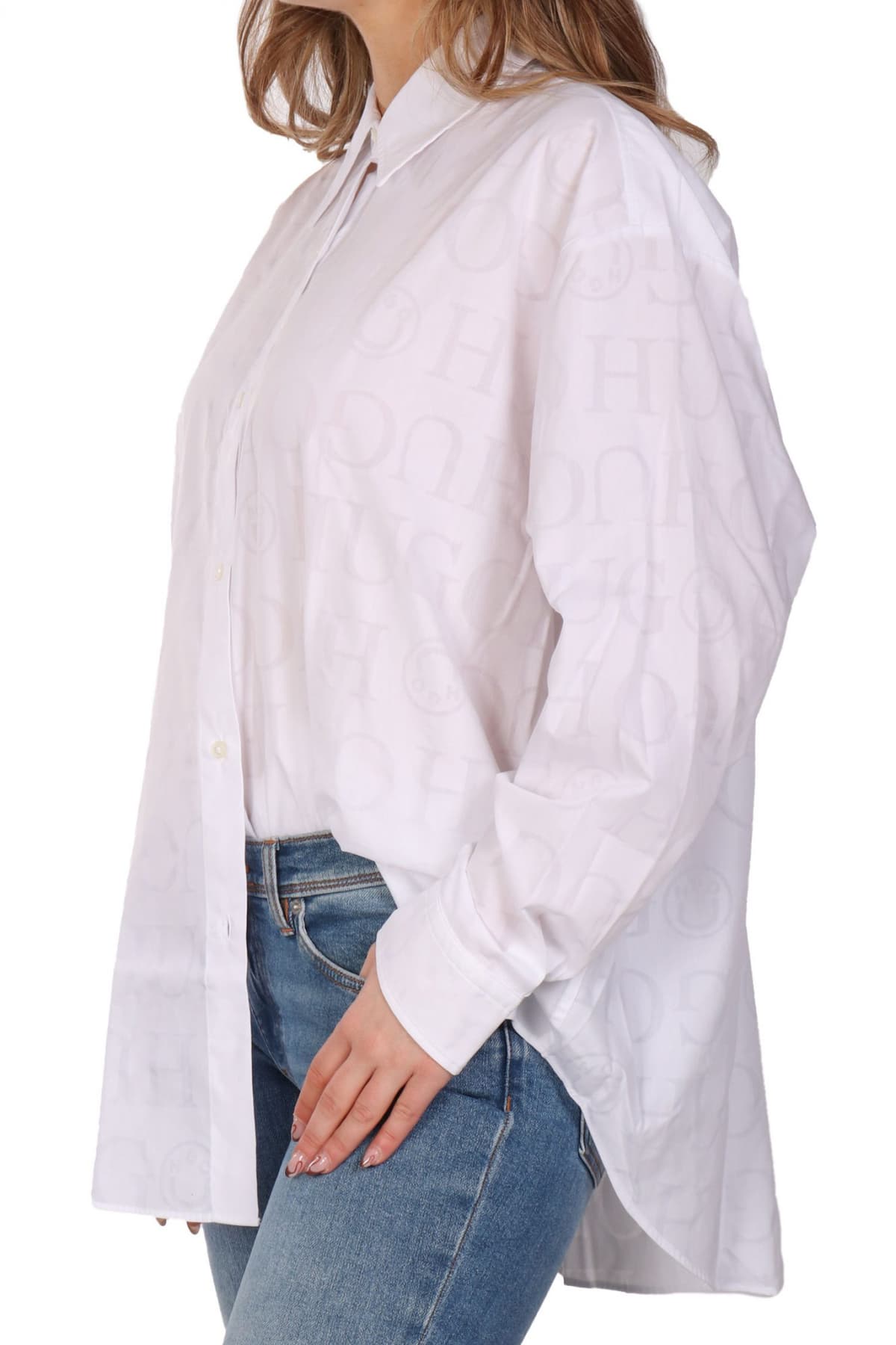 HUGO BLUE ΠΟΥΚΑΜΙΣΟ ELISANA_B ALL OVER LOGO ΛΕΥΚΟ