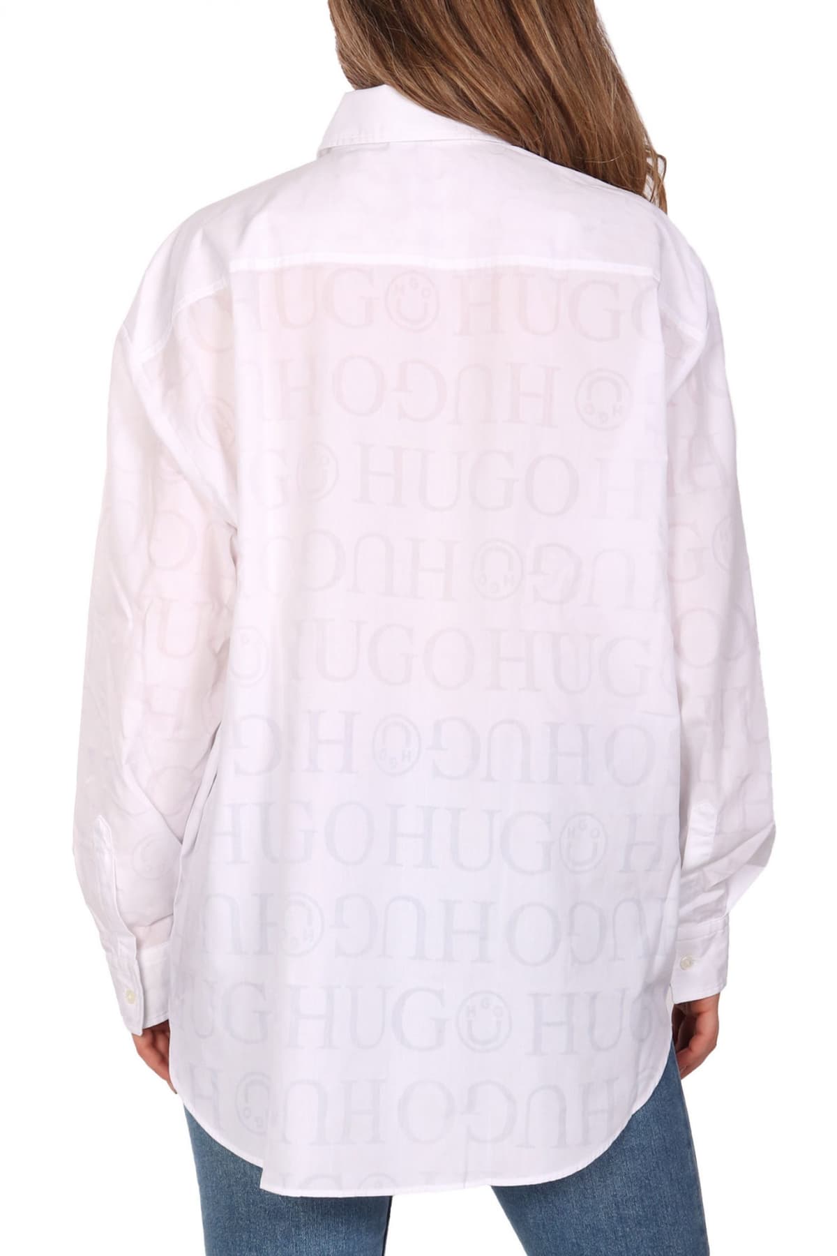 HUGO BLUE ΠΟΥΚΑΜΙΣΟ ELISANA_B ALL OVER LOGO ΛΕΥΚΟ