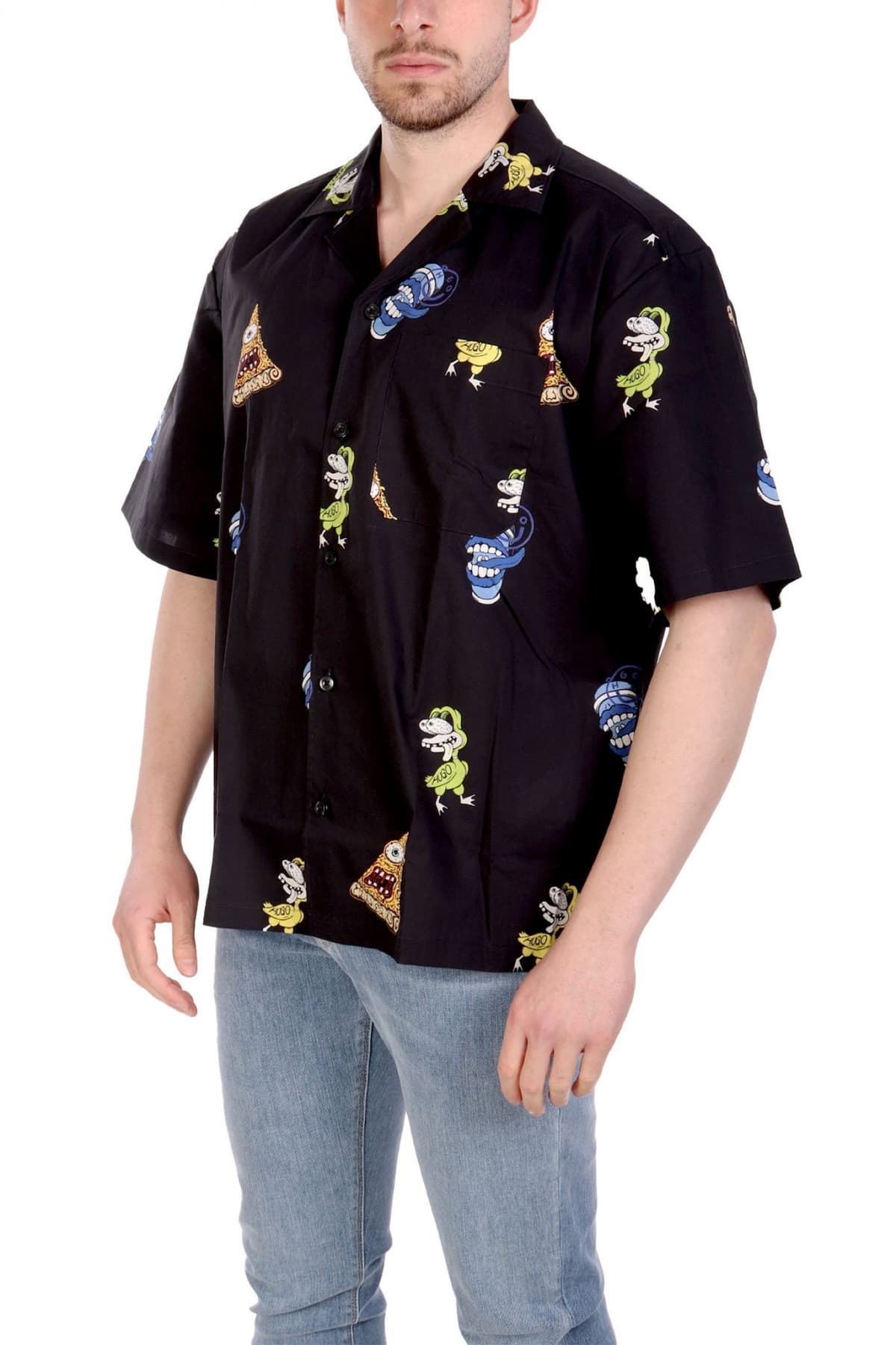 HUGO BLUE ΠΟΥΚΑΜΙΣΟ FLORAL ELIGINO ΜΑΥΡΟ