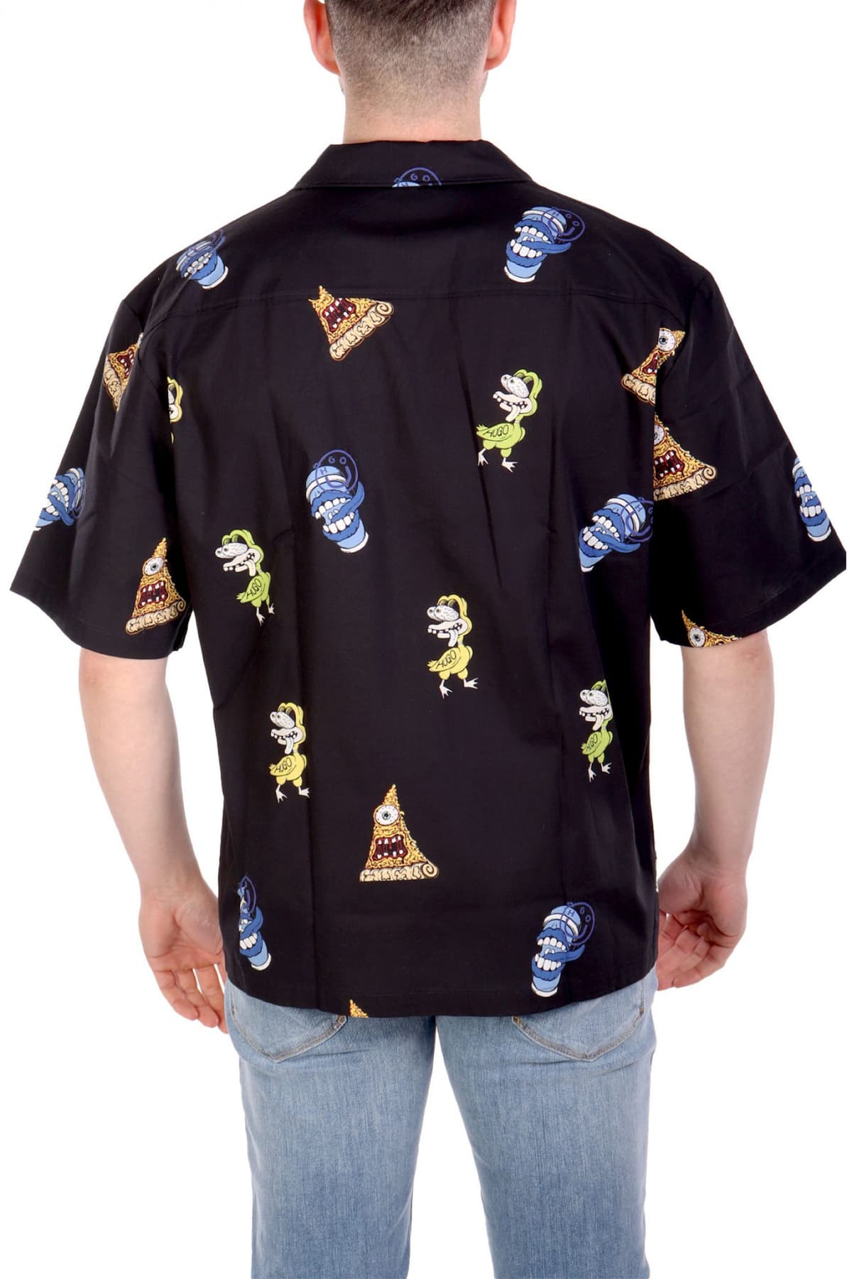 HUGO BLUE ΠΟΥΚΑΜΙΣΟ FLORAL ELIGINO ΜΑΥΡΟ