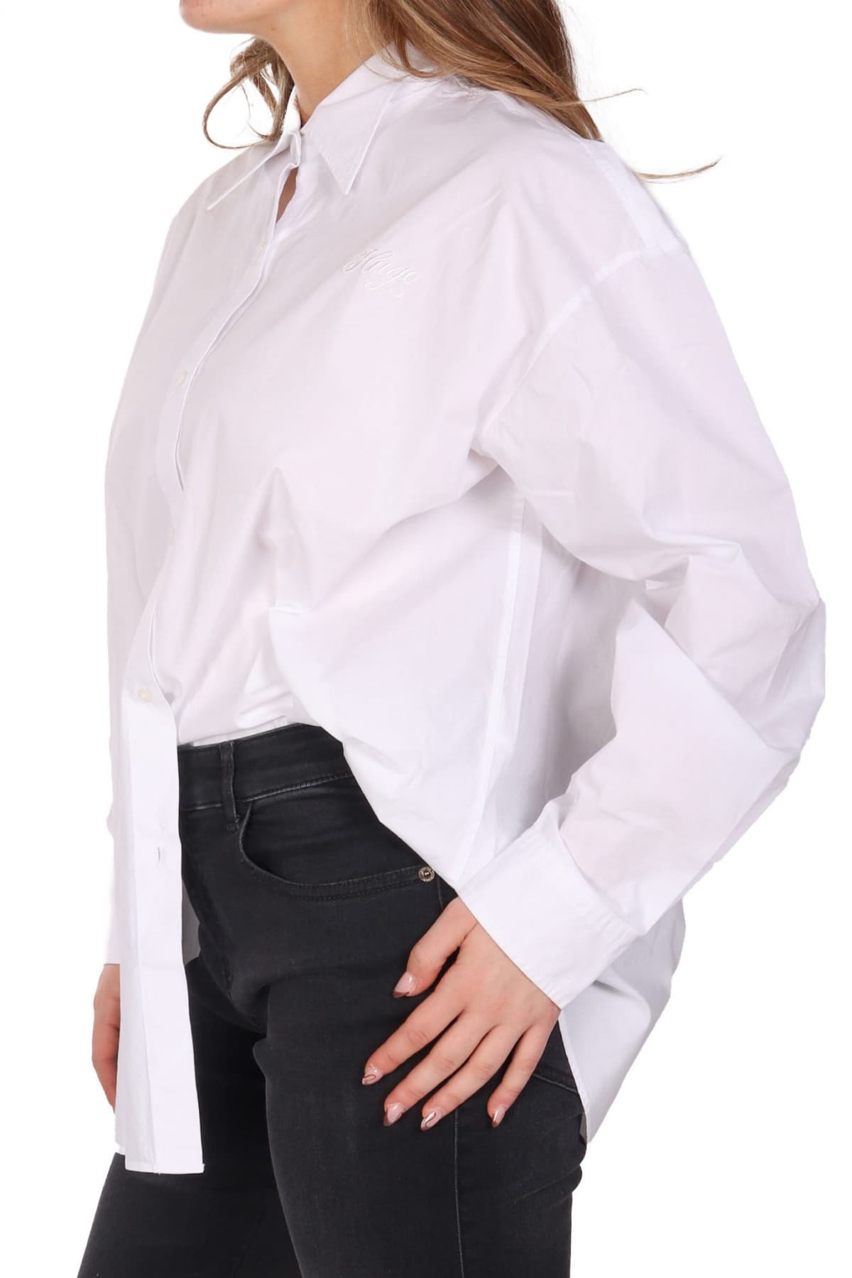 HUGO BLUE ΠΟΥΚΑΜΙΣΟ ELISANA_B LOGO ΛΕΥΚΟ