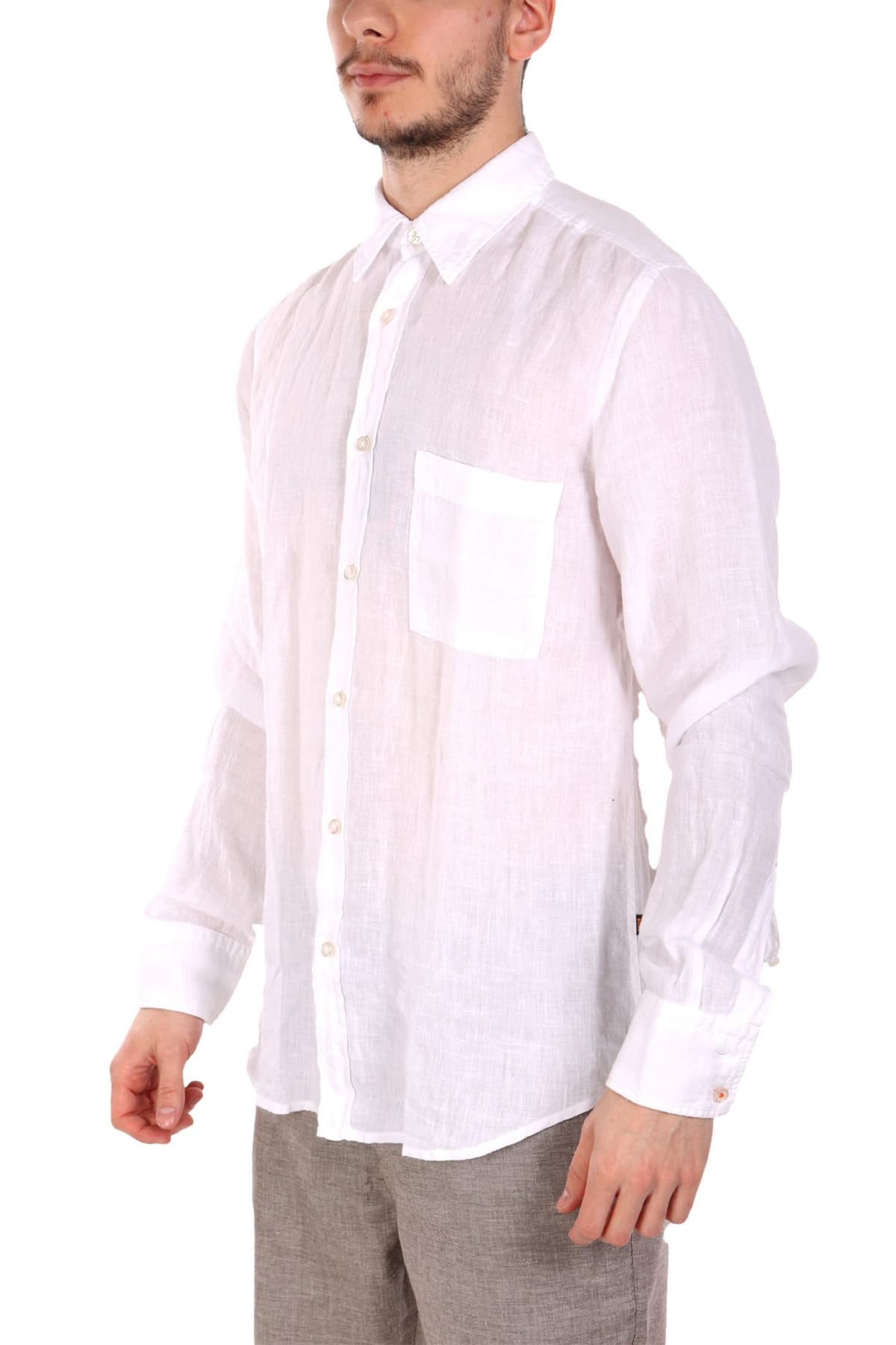 BOSS CASUAL ΠΟΥΚΑΜΙΣΟ ΛΙΝΟ REGULAR FIT RELEGANT 6 M ΛΕΥΚΟ