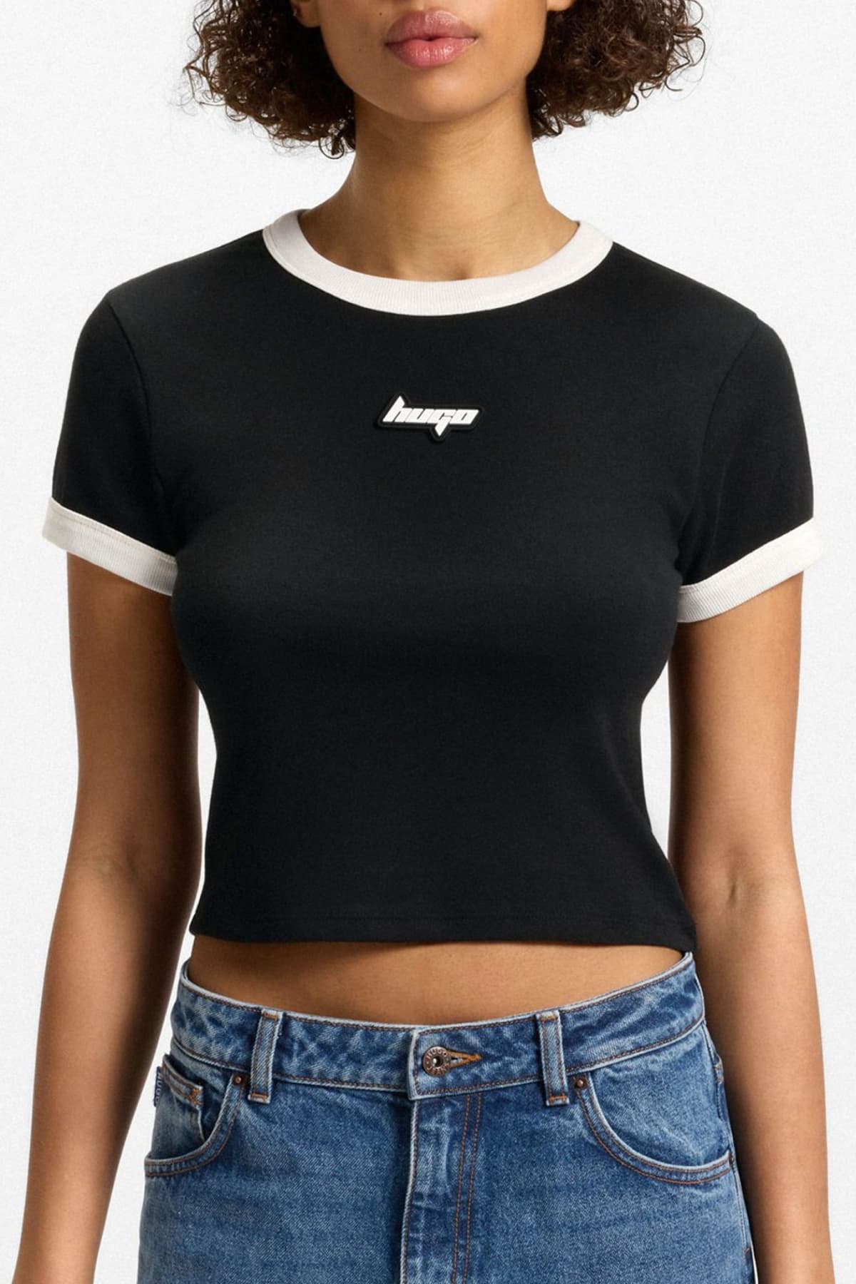 HUGO BLUE T-SHIRT DALIA_B_1 LOGO ΛΕΥΚΟ-ΜΑΥΡΟ