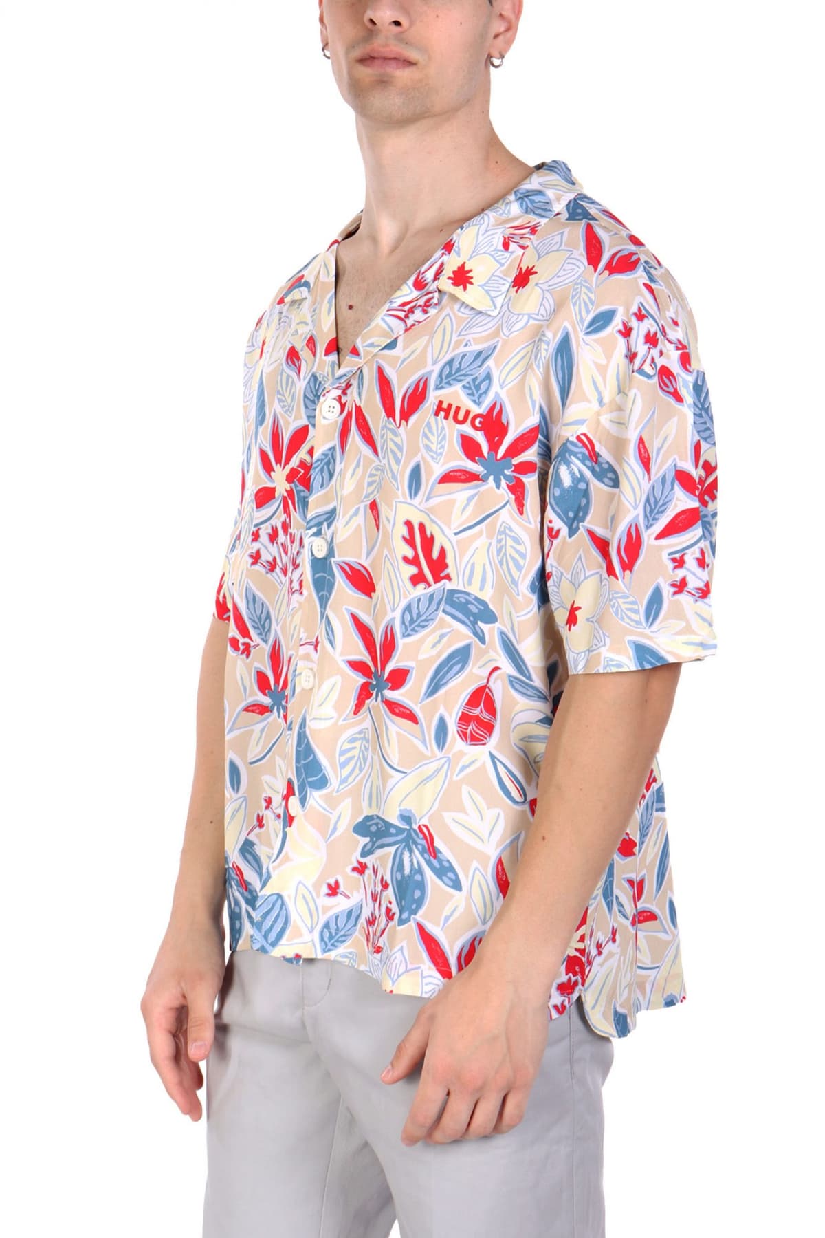 HUGO ΠΟΥΚΑΜΙΣΟ ΚΟΝΤΟΜΑΝΙΚΟ BEACH SHIRT RELAXED LOGO ΠΟΛΥΧΡΩΜΟ
