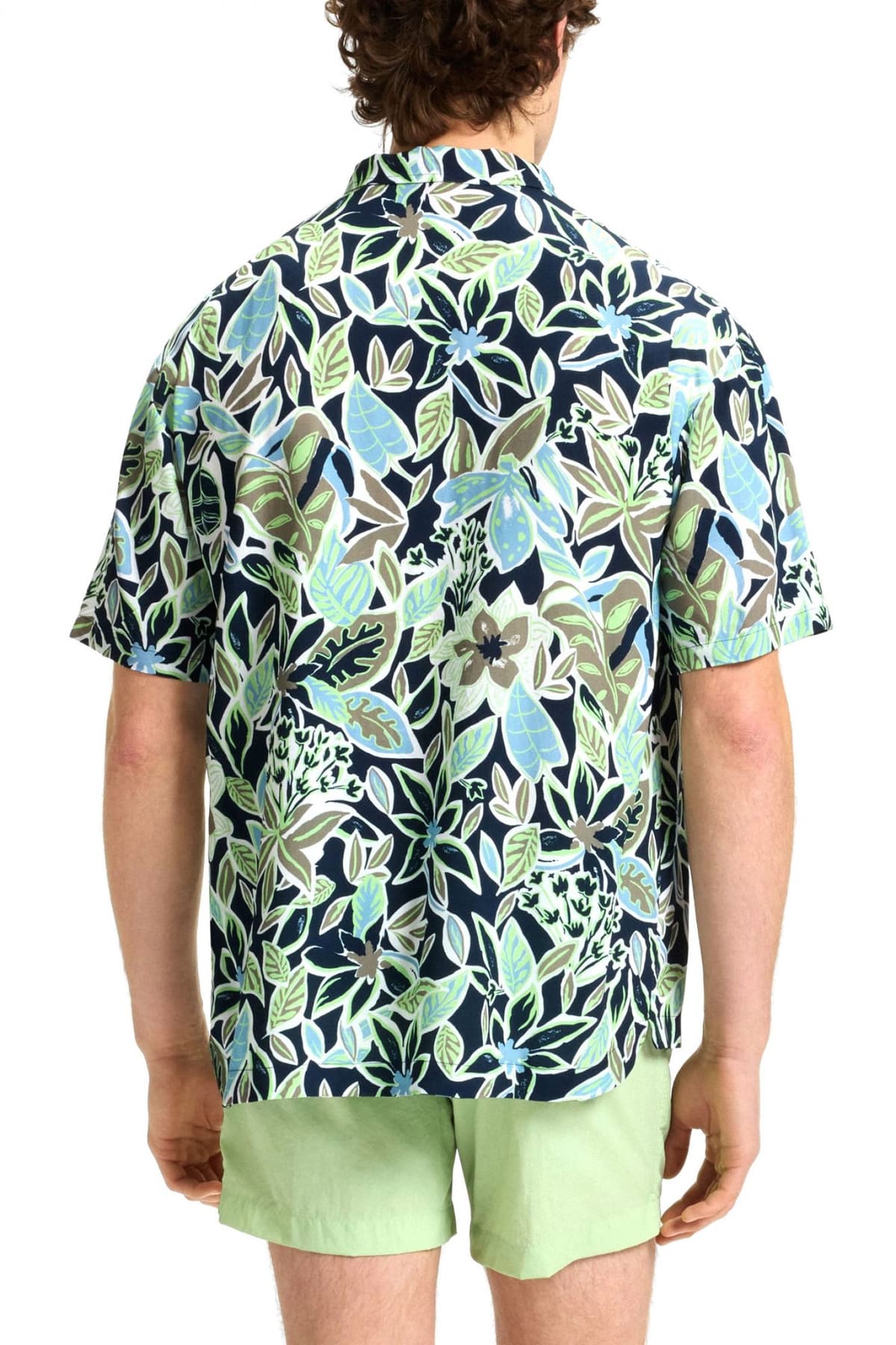 HUGO ΠΟΥΚΑΜΙΣΟ ΚΟΝΤΟΜΑΝΙΚΟ BEACH SHIRT RELAXED FLORAL LOGO ΜΠΛΕ-ΠΡΑΣΙΝΟ